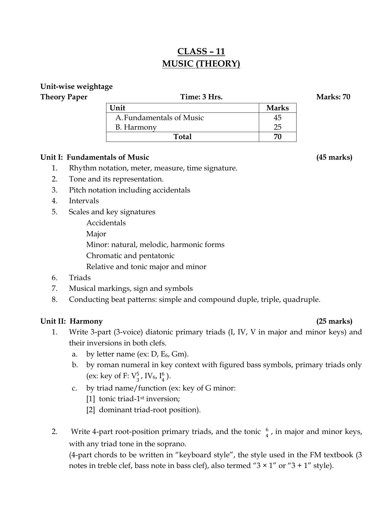 Meghalaya Board Music Syllabus for Class XI & XII  - Page 1