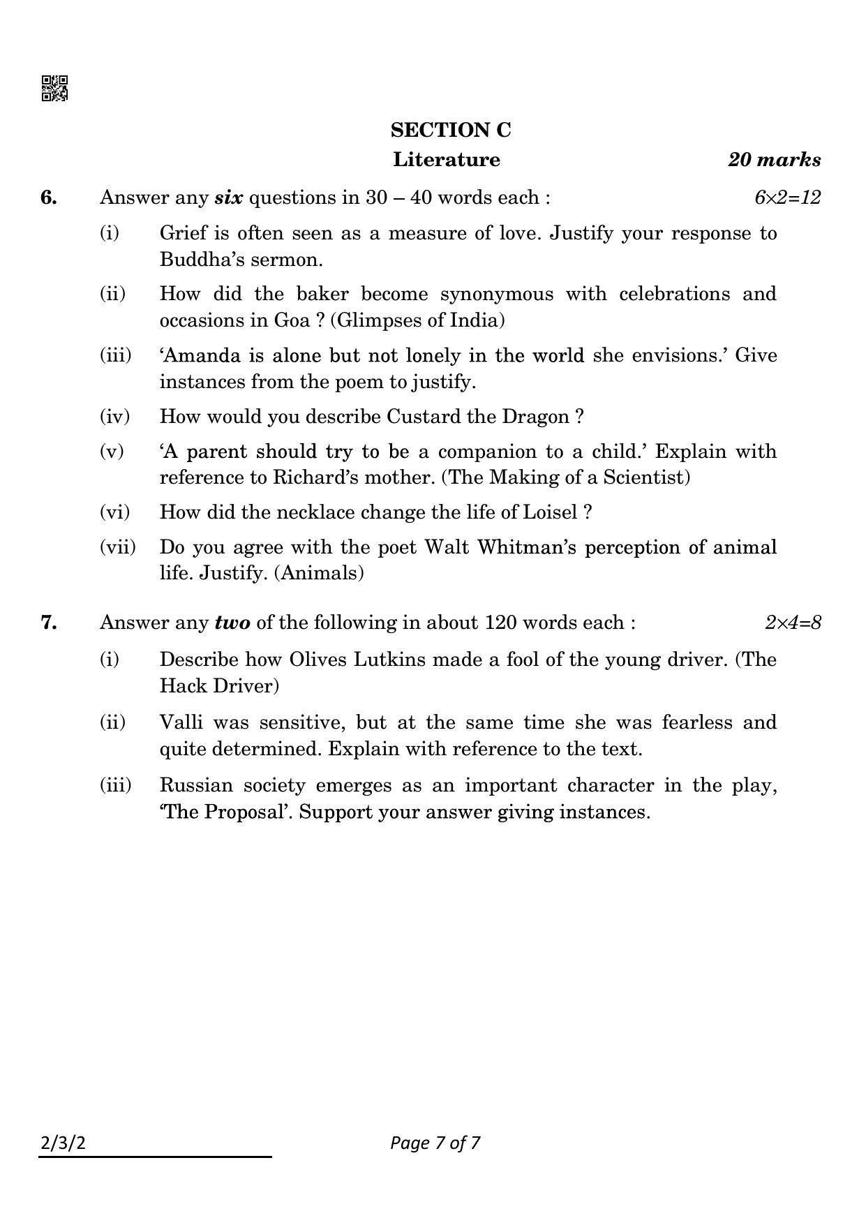 CBSE Class 10 2-3-2 English L & L 2022 Question Paper - Page 7