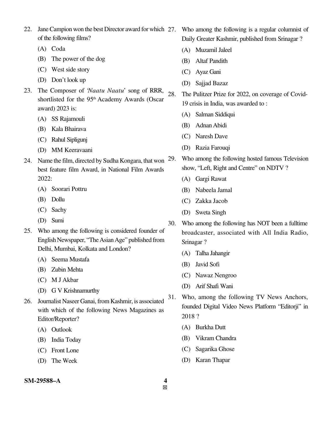 KUET 2023 M.A. Mass Communication & Journalism Question Paper - Page 4