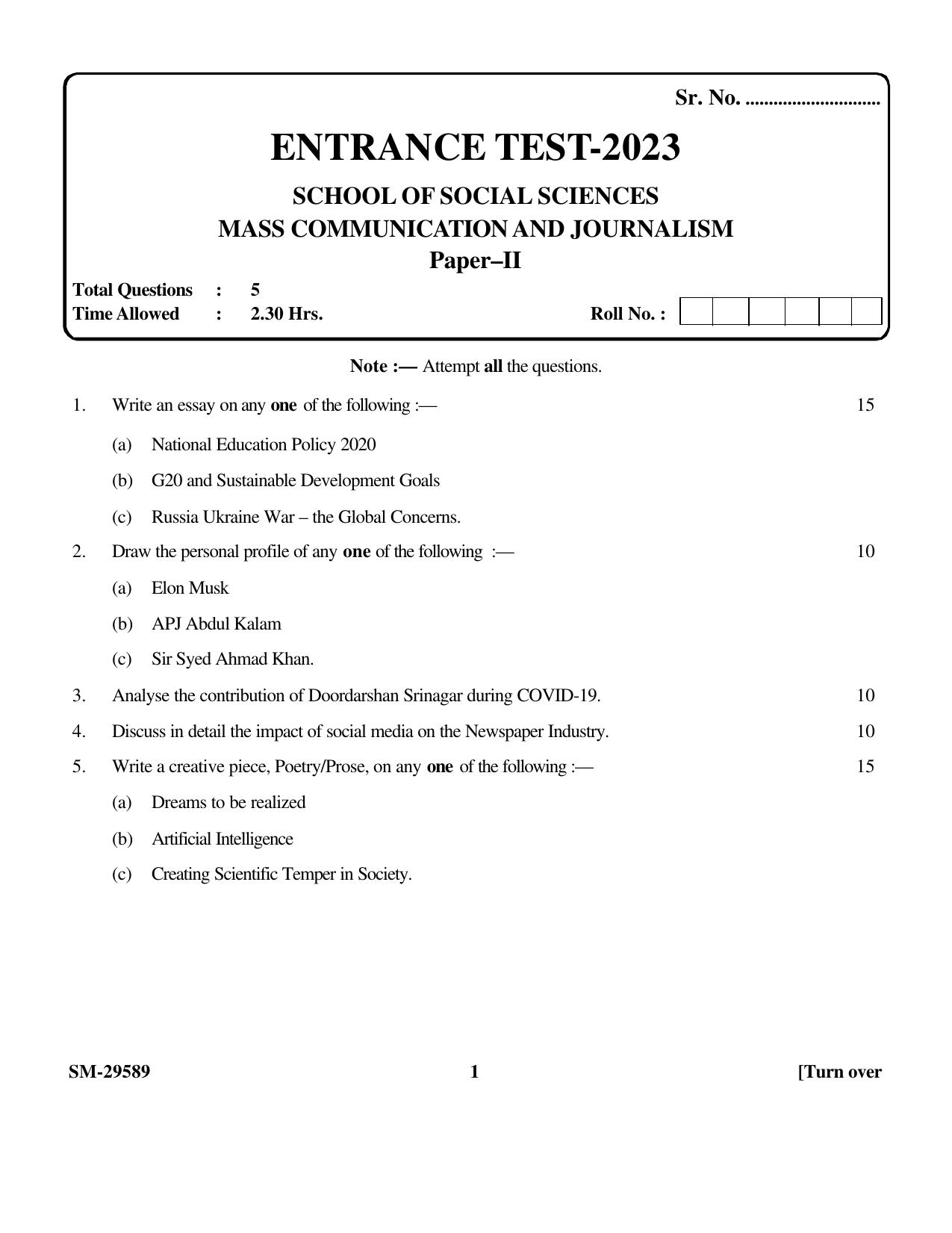 KUET 2023 M.A. Mass Communication & Journalism Question Paper - Page 9