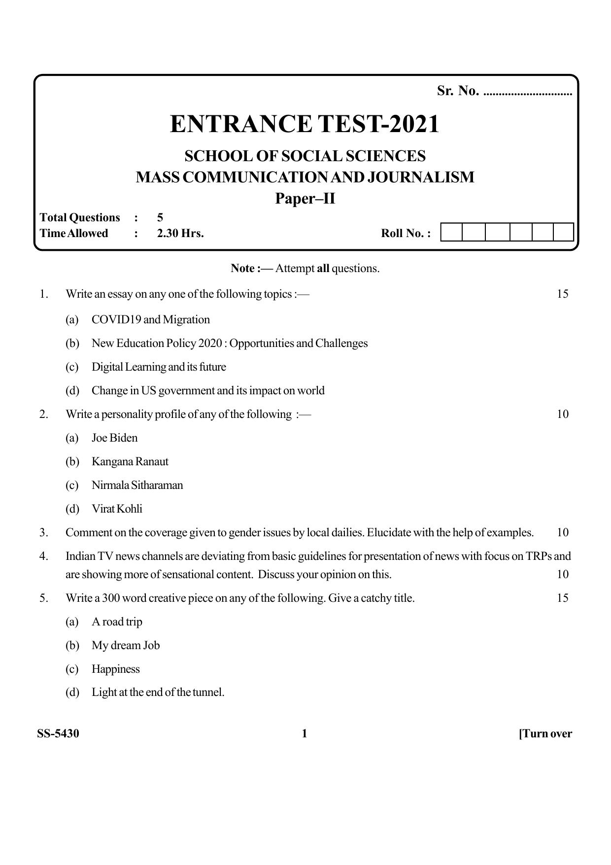KUET 2023 M.A. Mass Communication & Journalism Question Paper - Page 23