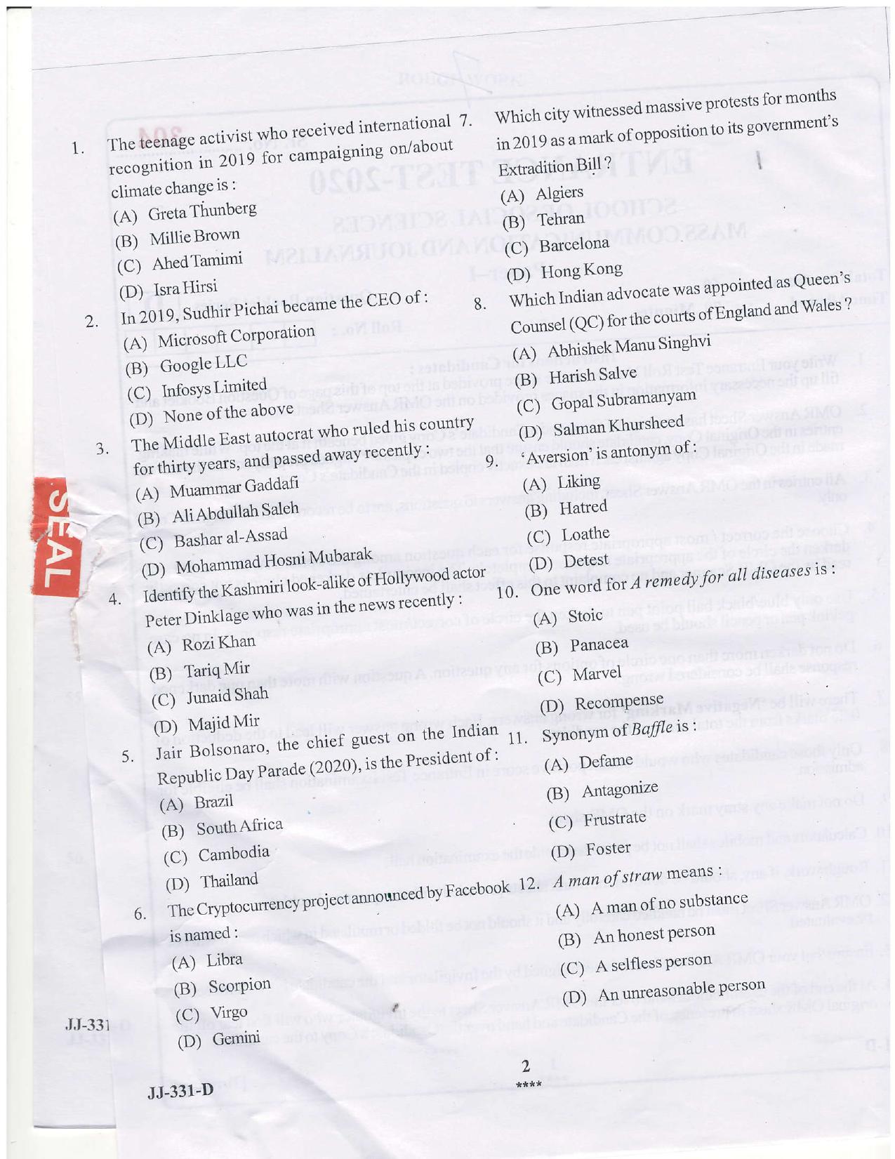 KUET 2023 M.A. Mass Communication & Journalism Question Paper - Page 31