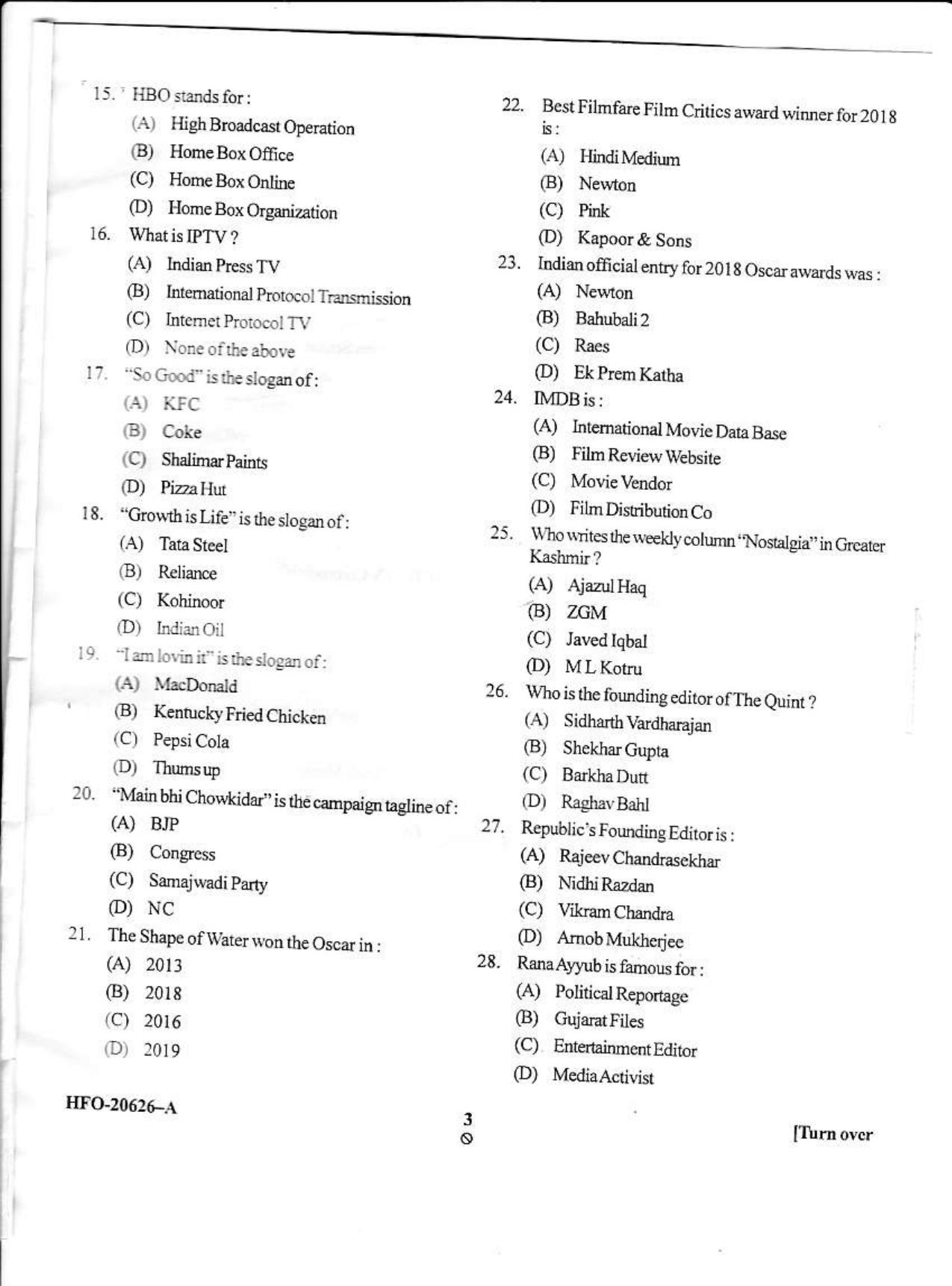 KUET 2023 M.A. Mass Communication & Journalism Question Paper - Page 38
