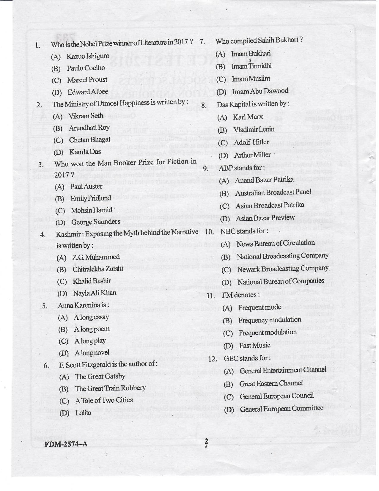 KUET 2023 M.A. Mass Communication & Journalism Question Paper - Page 42