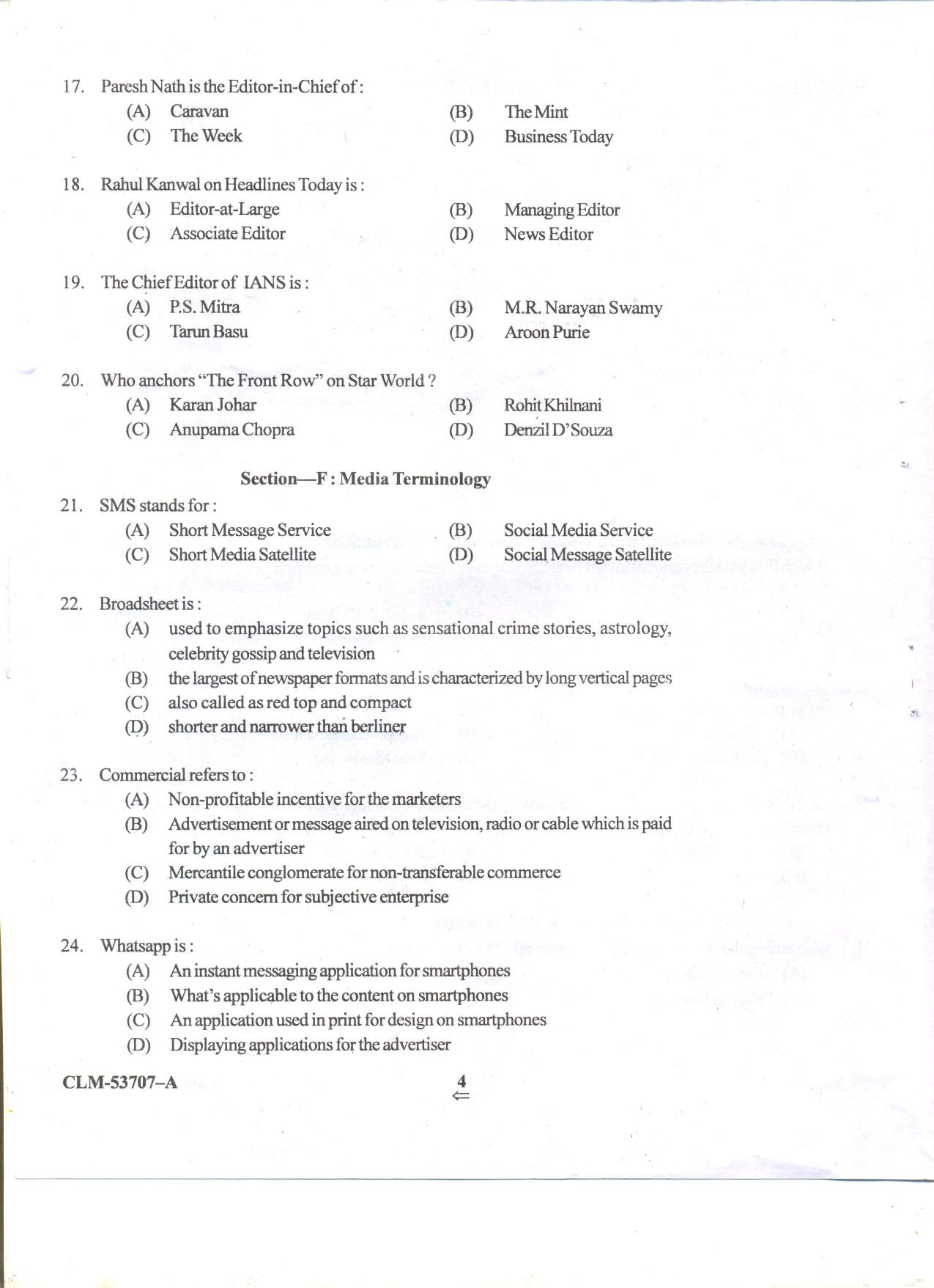 KUET 2023 M.A. Mass Communication & Journalism Question Paper - Page 74
