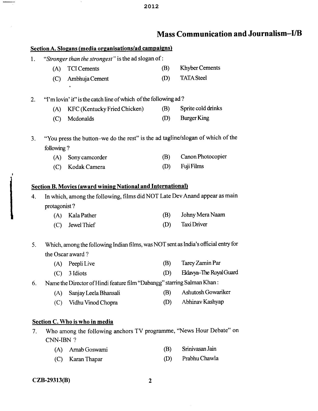 KUET 2023 M.A. Mass Communication & Journalism Question Paper - Page 88