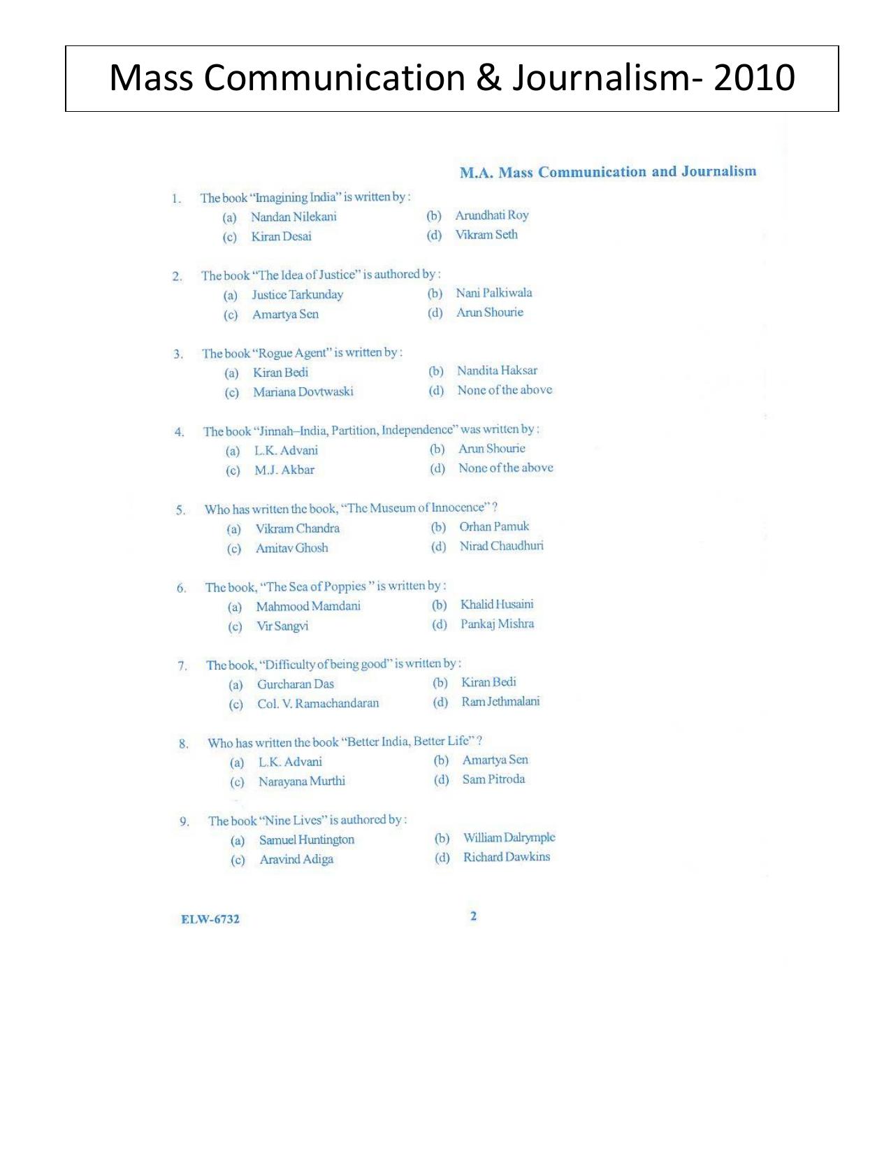 KUET 2023 M.A. Mass Communication & Journalism Question Paper - Page 97