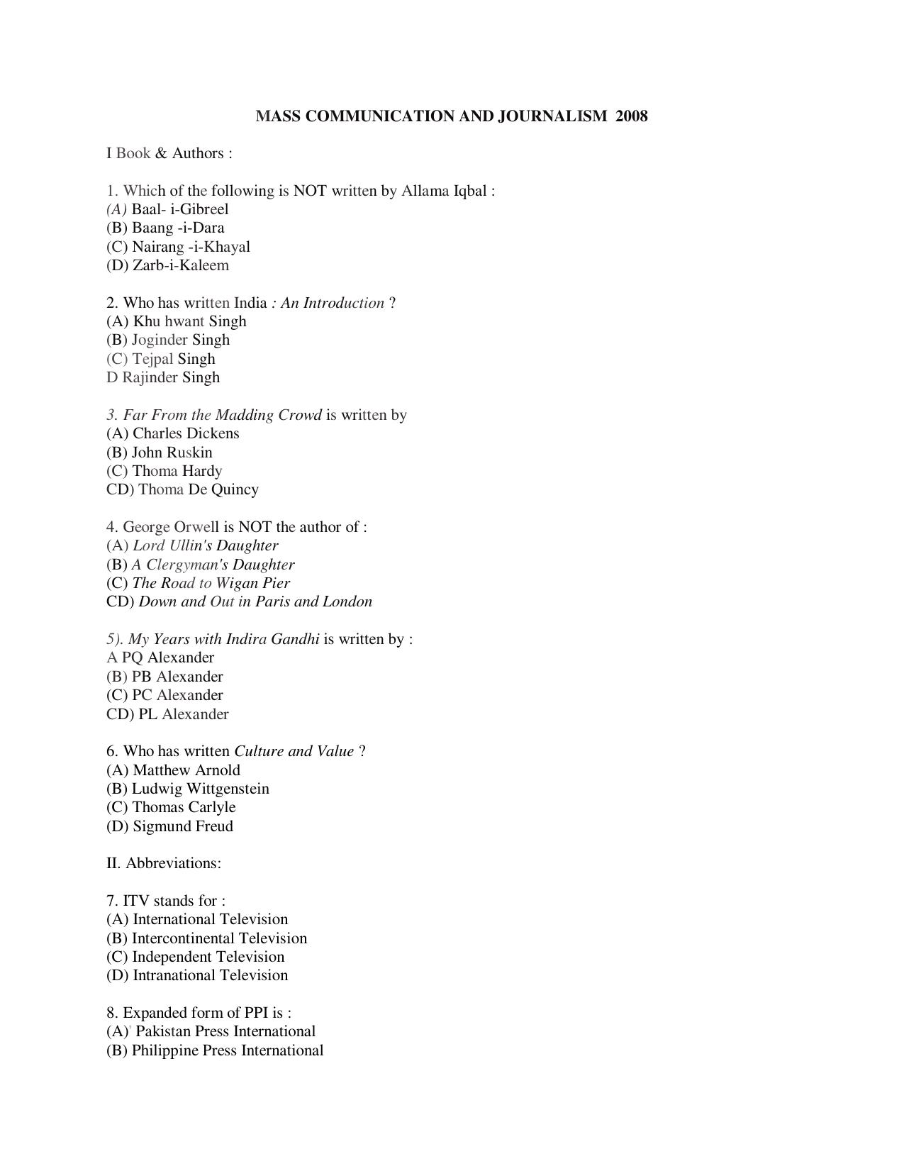 KUET 2023 M.A. Mass Communication & Journalism Question Paper - Page 105