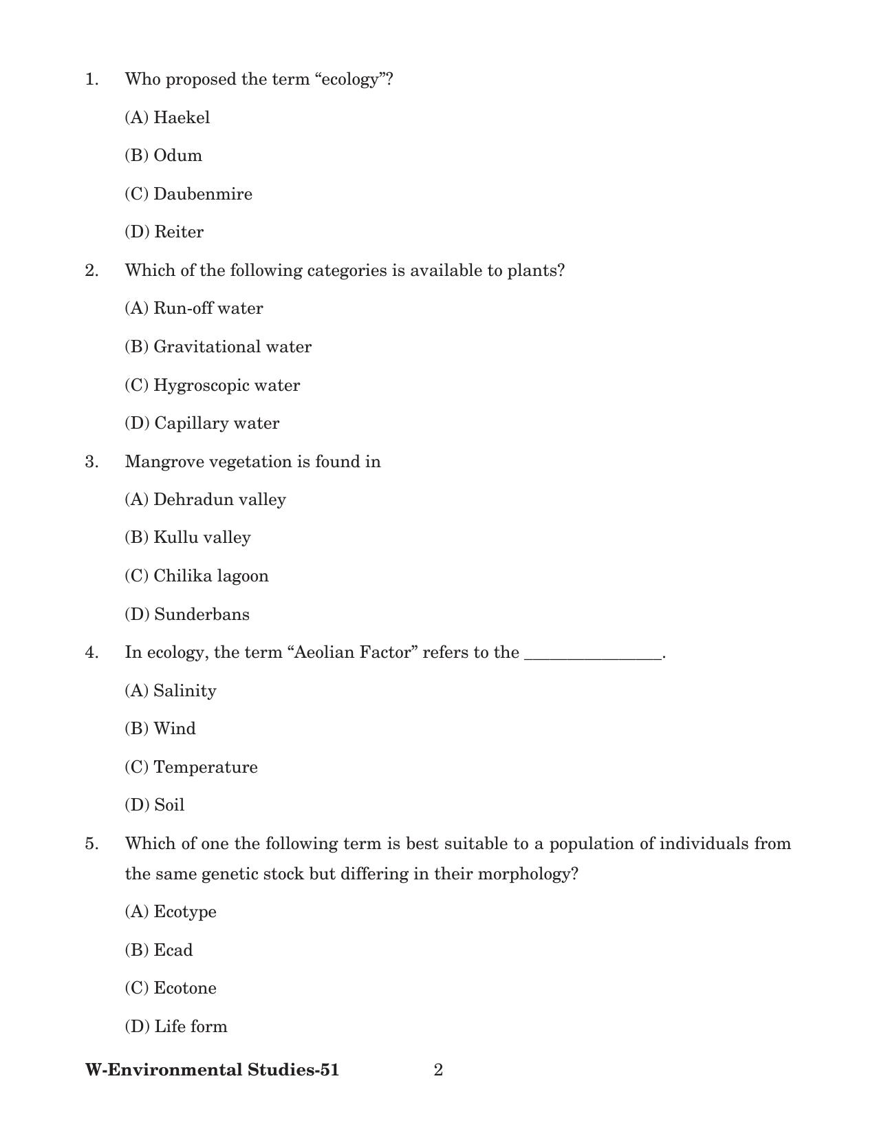 Odisha CPET 2022 ENVIRONMENTAL STUDIES Question Paper - Page 2