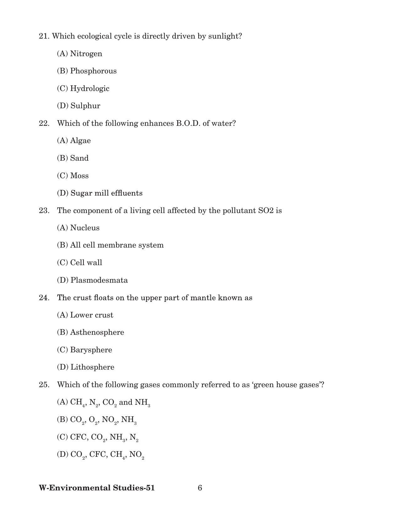 Odisha CPET 2022 ENVIRONMENTAL STUDIES Question Paper - Page 6