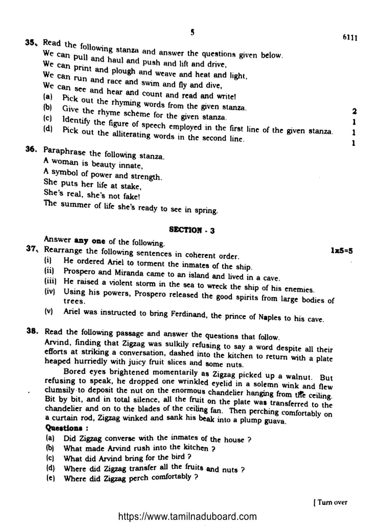 TN Class 10 English-6111 Question Papers May 2022 - Page 5