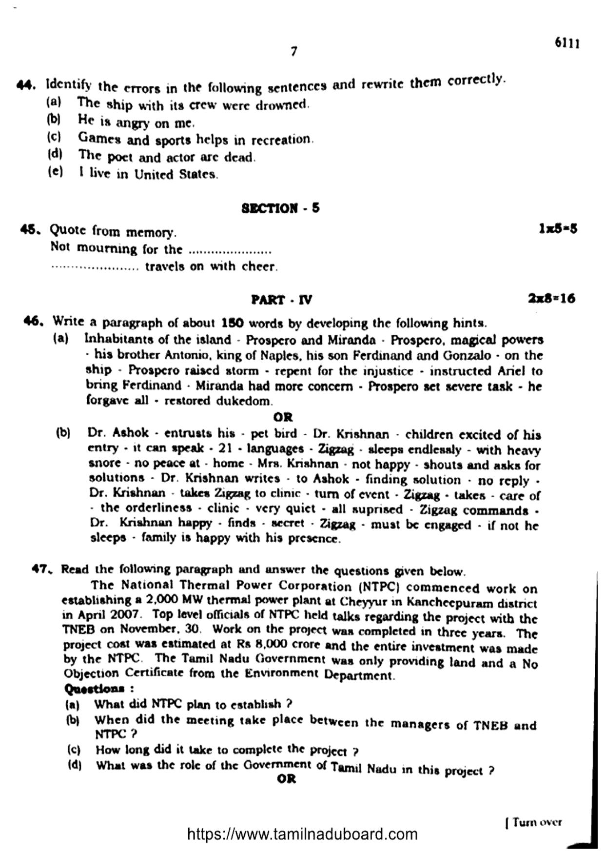 TN Class 10 English-6111 Question Papers May 2022 - Page 7