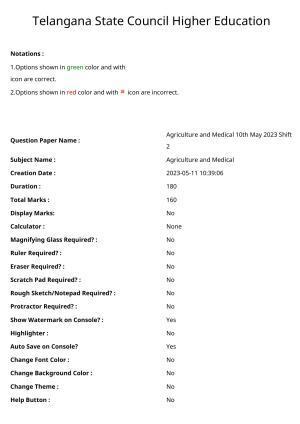 TS EAMCET 2023 Agriculture and Medical Question Paper with Key (10 May 2023 Afternoon (English & Telugu)