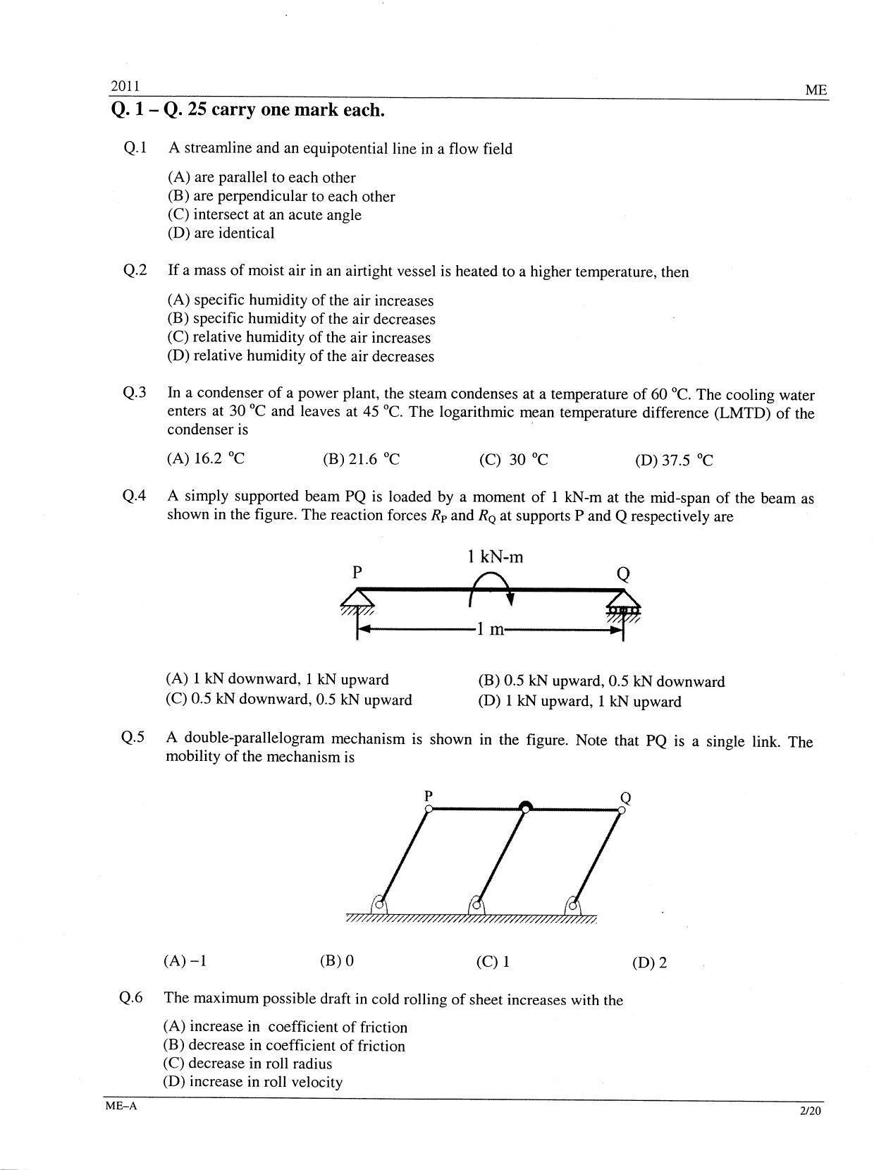 GATE 2011 Mechanical Engineering (ME) Question Paper with Answer Key - Page 2