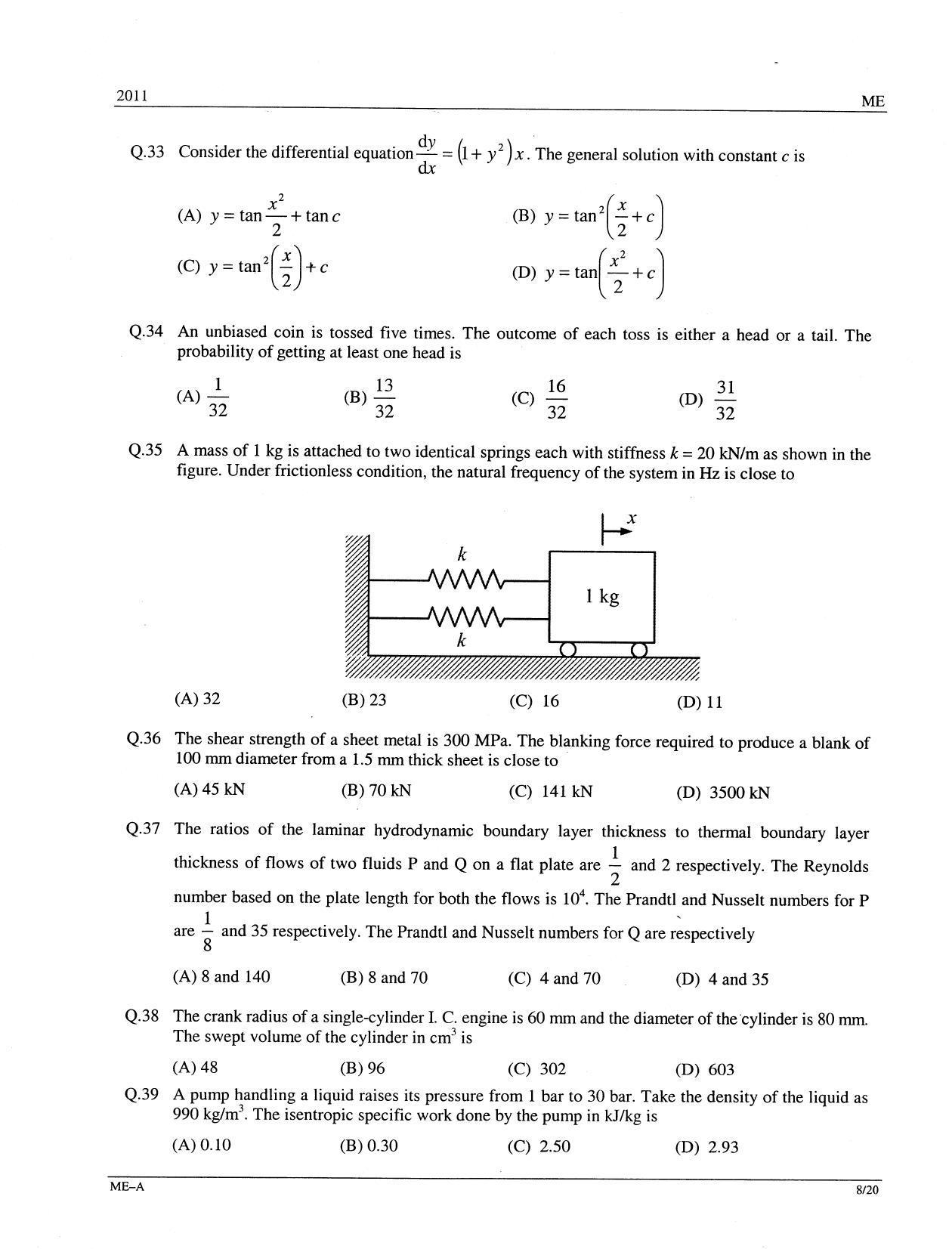 GATE 2011 Mechanical Engineering (ME) Question Paper with Answer Key - Page 8