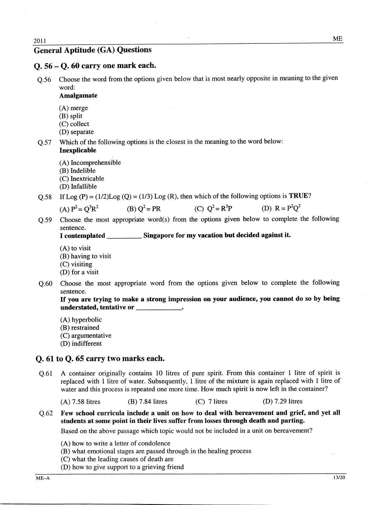 GATE 2011 Mechanical Engineering (ME) Question Paper with Answer Key - Page 13