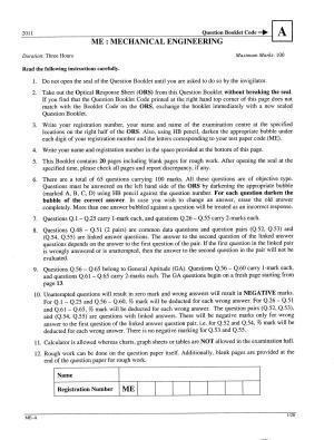 GATE 2011 Mechanical Engineering (ME) Question Paper with Answer Key