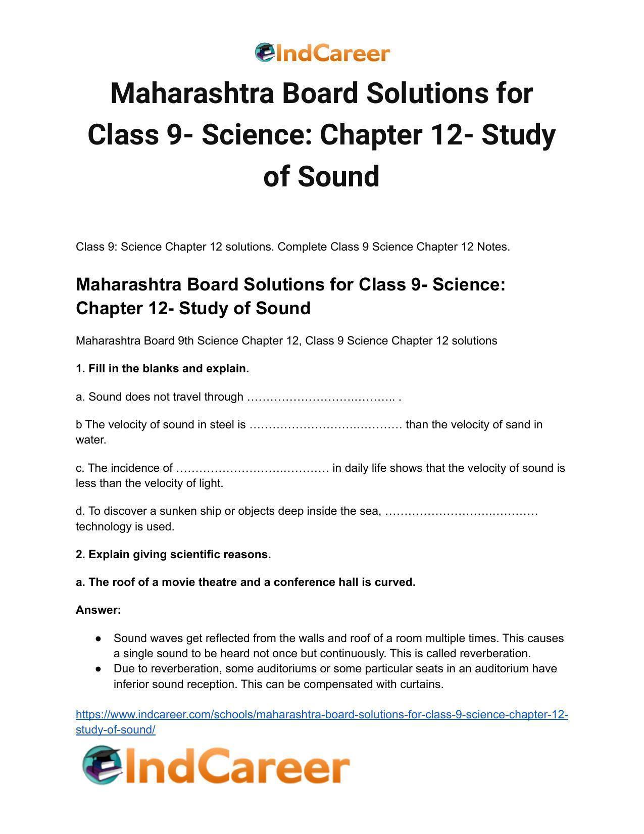 Maharashtra Board Solutions for Class 9- Science: Chapter 12- Study of Sound - Page 2