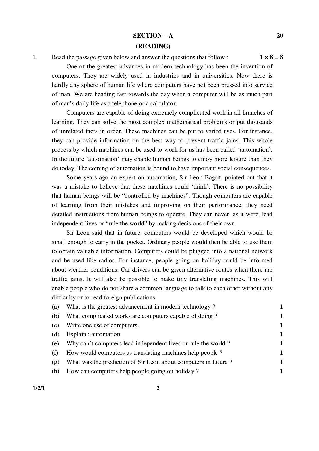 CBSE Class 10 1-2-1 ENGLISH COMMUNICATIVE 2016 Question Paper - Page 2