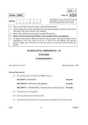 CBSE Class 10 1-2-1 ENGLISH COMMUNICATIVE 2016 Question Paper