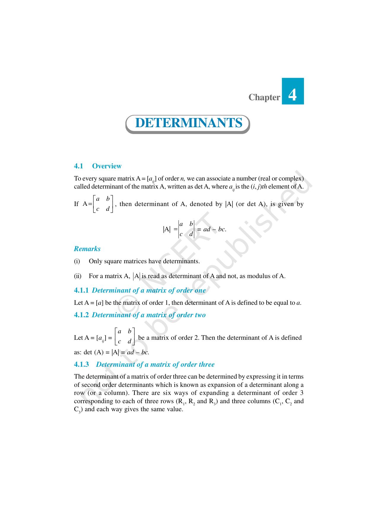 NCERT Exemplar Class 12: Mathematics Unit 4 (Determinants) - Page 1