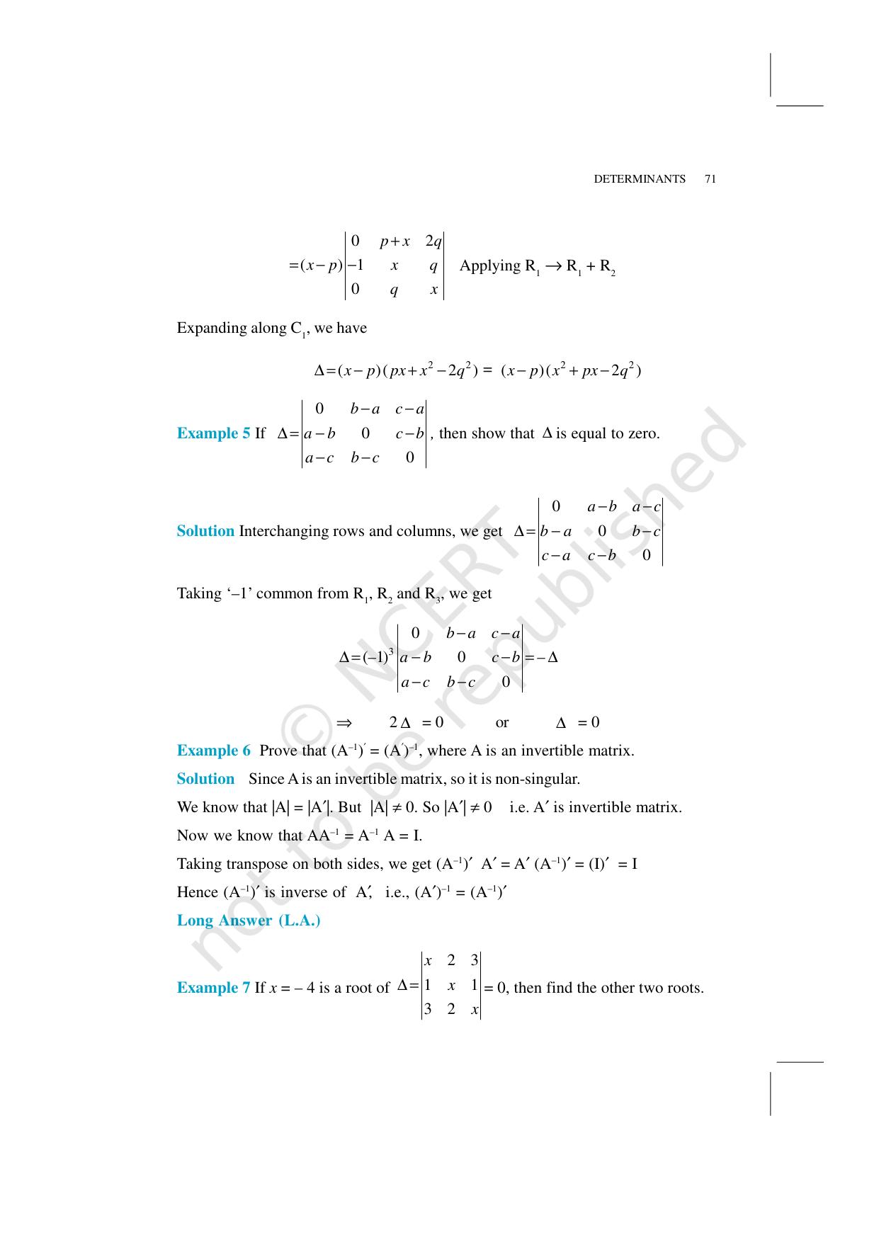 NCERT Exemplar Class 12: Mathematics Unit 4 (Determinants) - Page 7