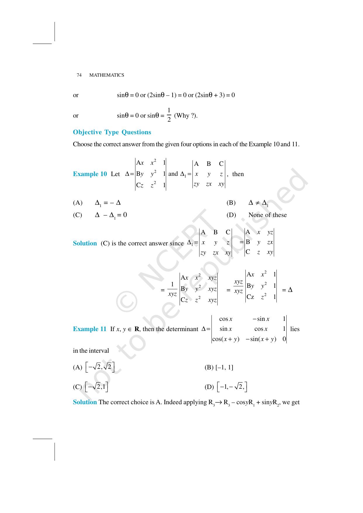 NCERT Exemplar Class 12: Mathematics Unit 4 (Determinants) - Page 10