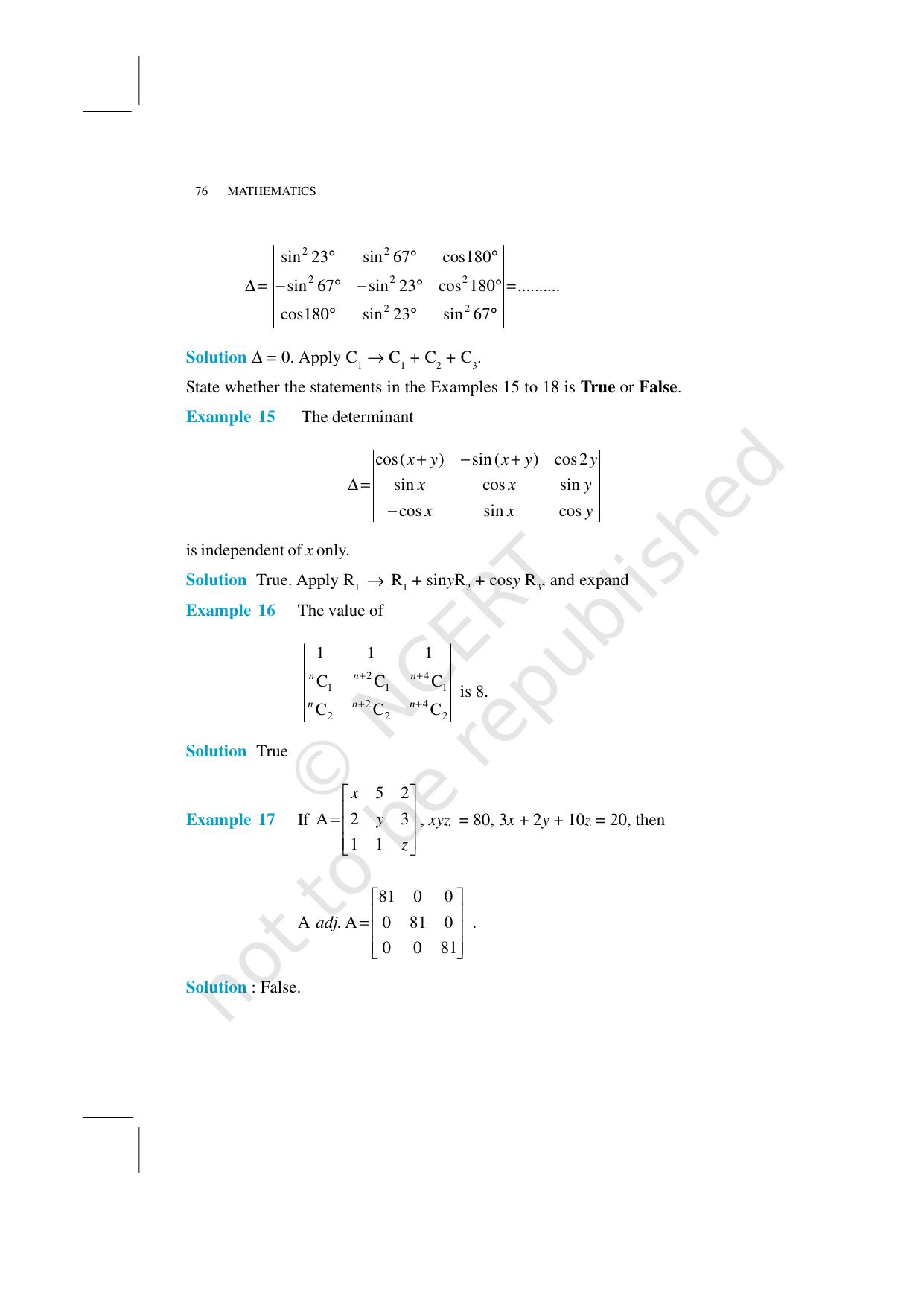 NCERT Exemplar Class 12: Mathematics Unit 4 (Determinants) - Page 12