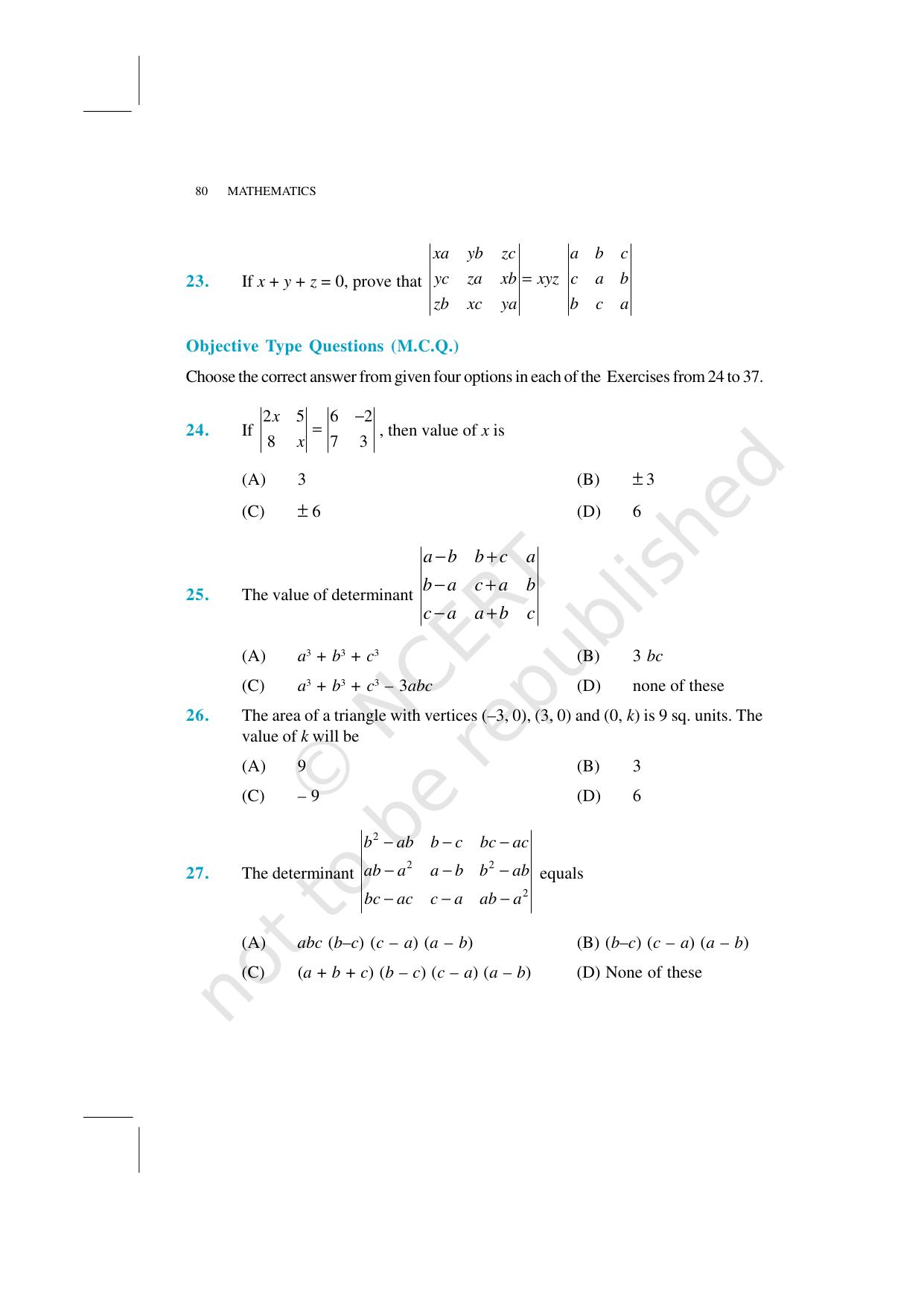 NCERT Exemplar Class 12: Mathematics Unit 4 (Determinants) - Page 16