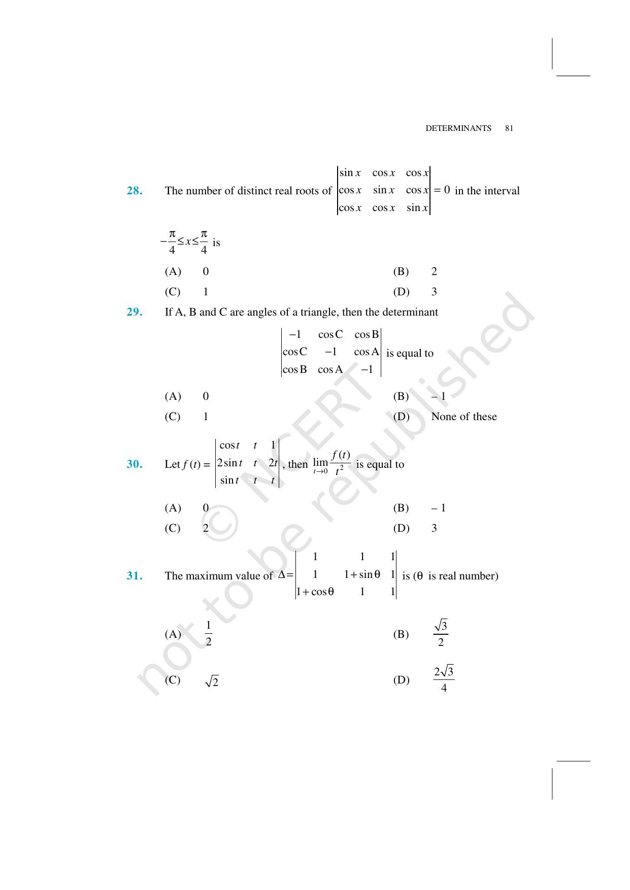 NCERT Exemplar Class 12: Mathematics Unit 4 (Determinants) - Page 17