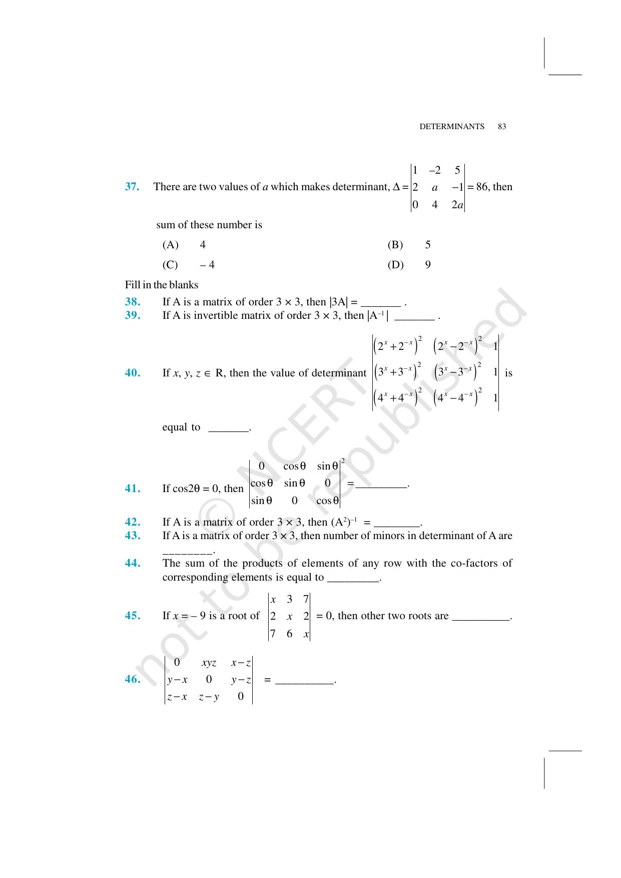 NCERT Exemplar Class 12: Mathematics Unit 4 (Determinants) - Page 19