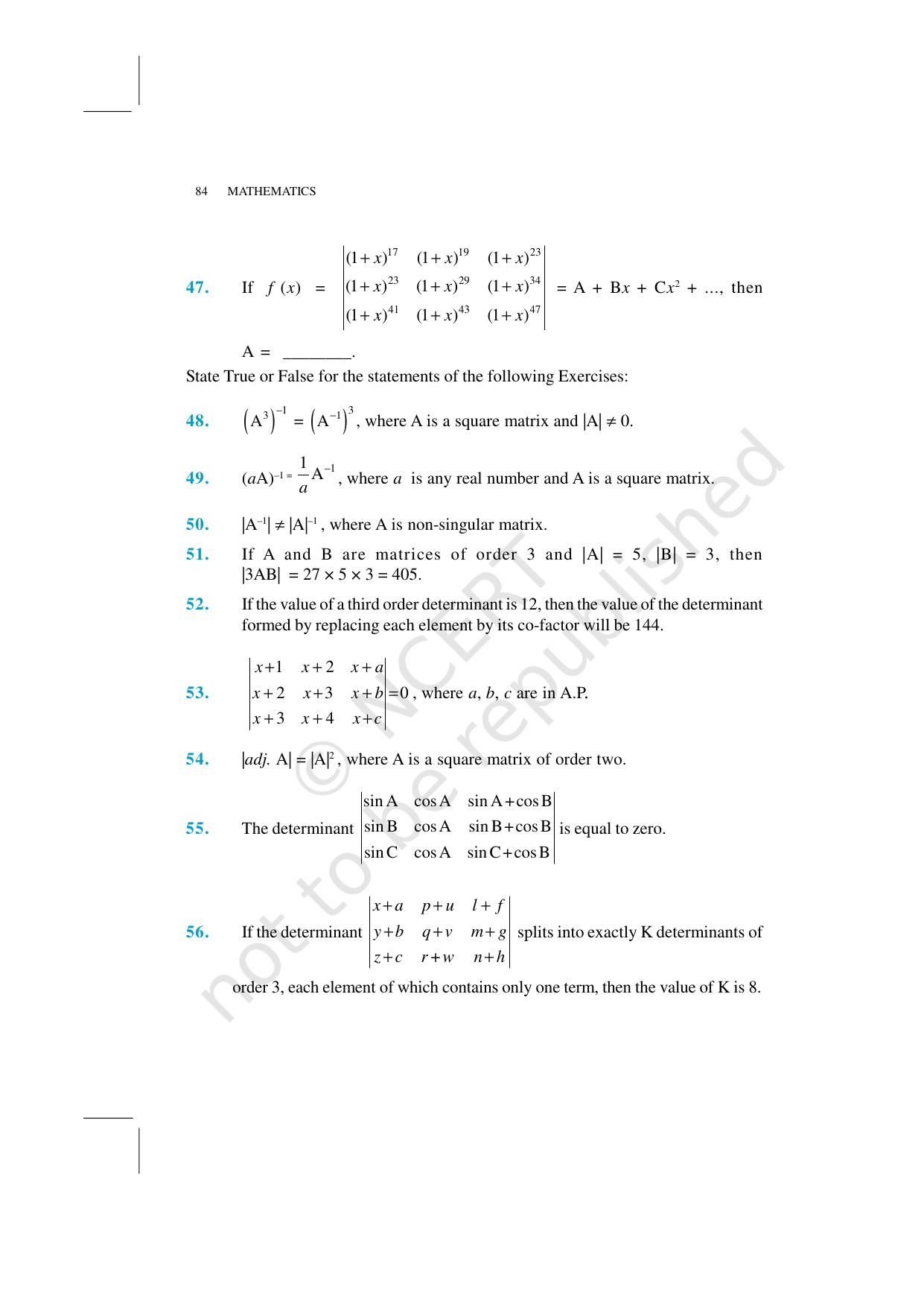 NCERT Exemplar Class 12: Mathematics Unit 4 (Determinants) - Page 20