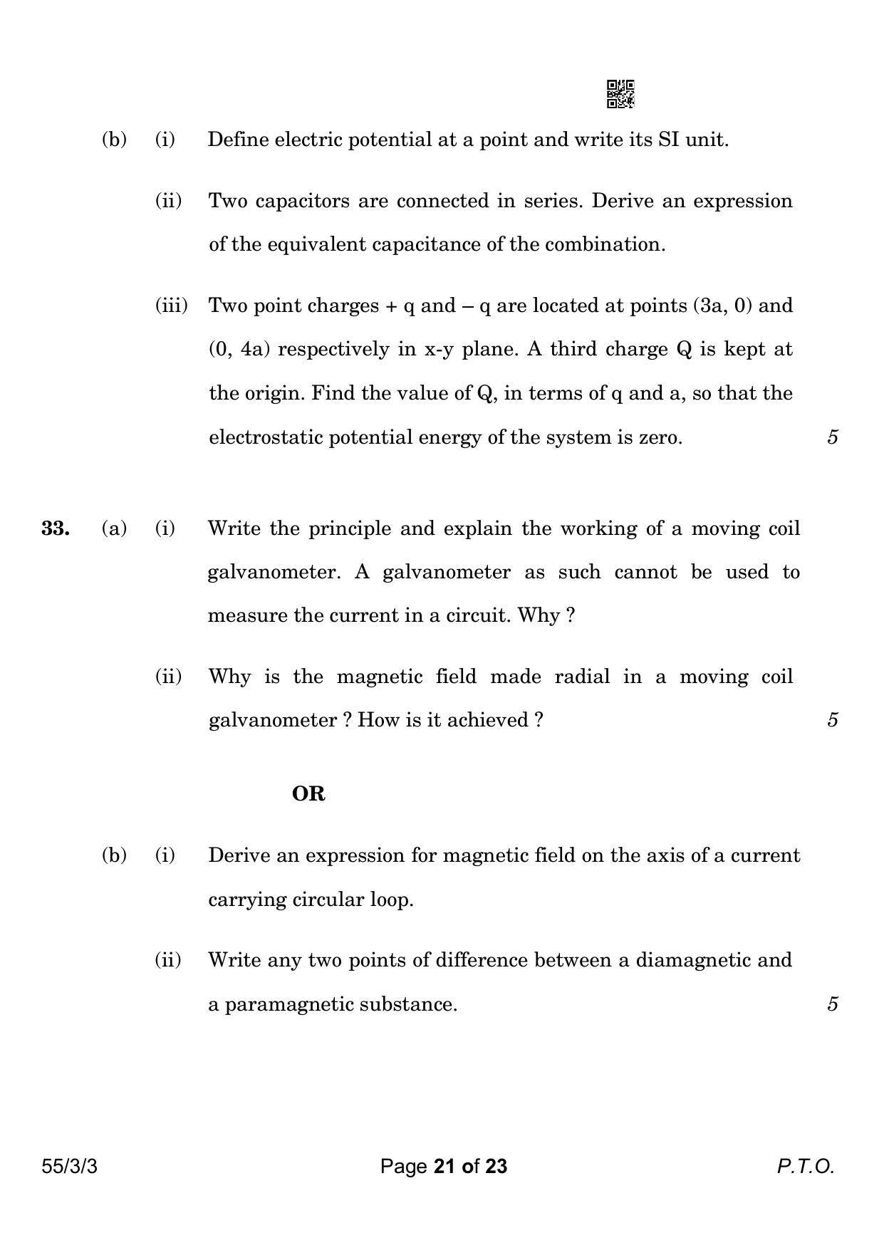 CBSE Class 12 55-3-3 Physics 2023 Question Paper - Page 21