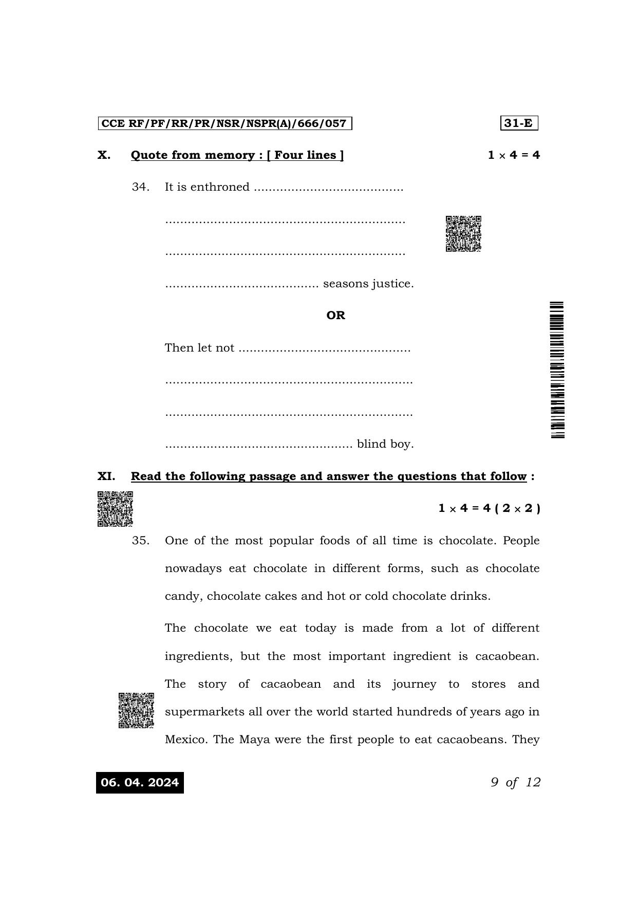 Karnataka SSLC Second Language English Exam 1 Question Paper 2024 (A Version) - Page 9