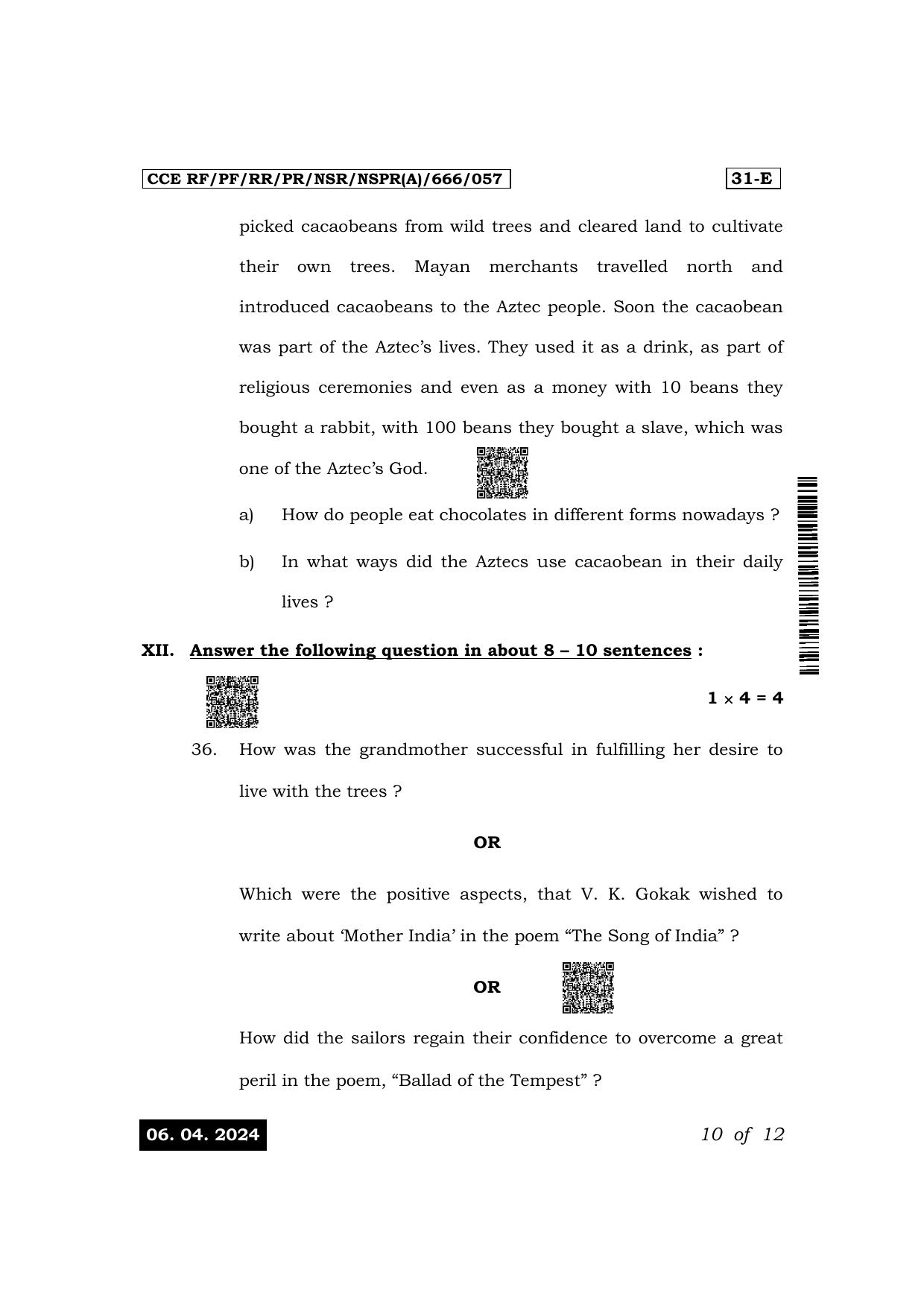 Karnataka SSLC Second Language English Exam 1 Question Paper 2024 (A Version) - Page 10
