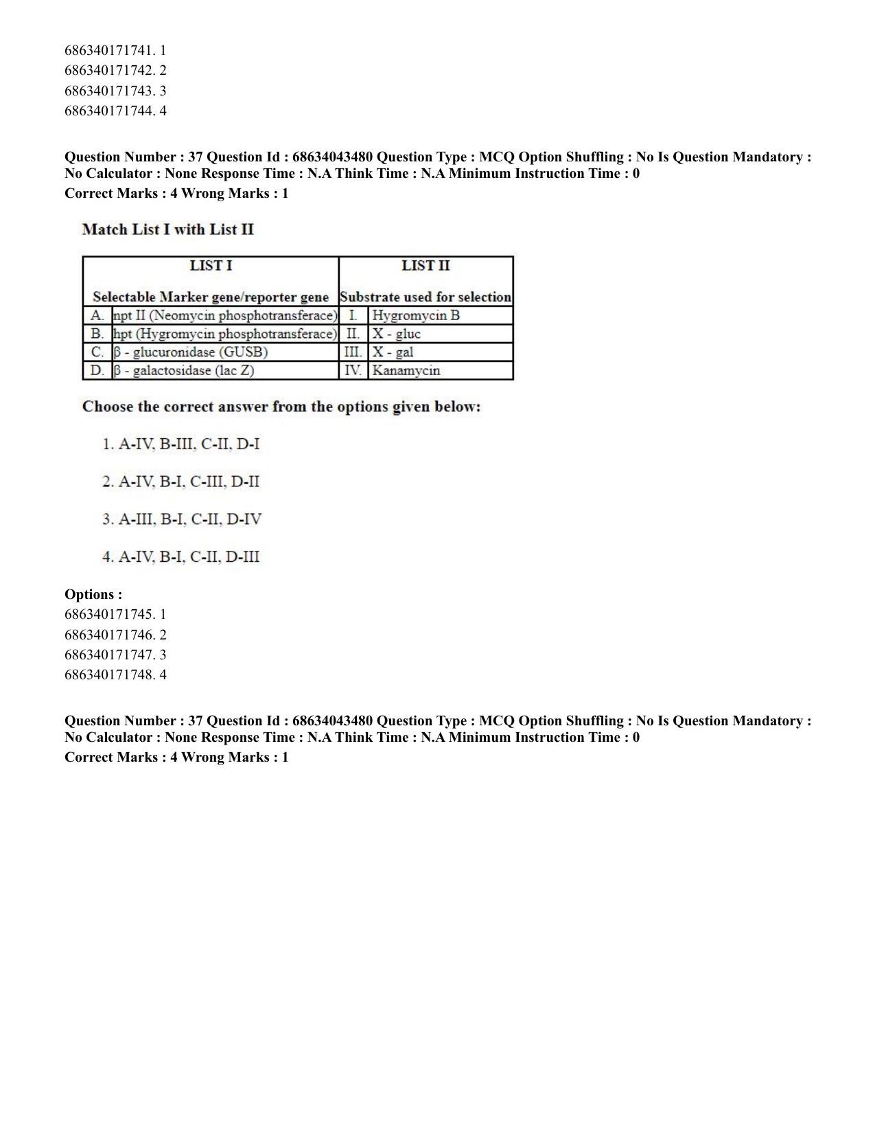 CUET PG 2023: SCQP25 – Plant Biotechnology (Eng)-Shift 3 (30-06-2023) Question Paper - Page 37