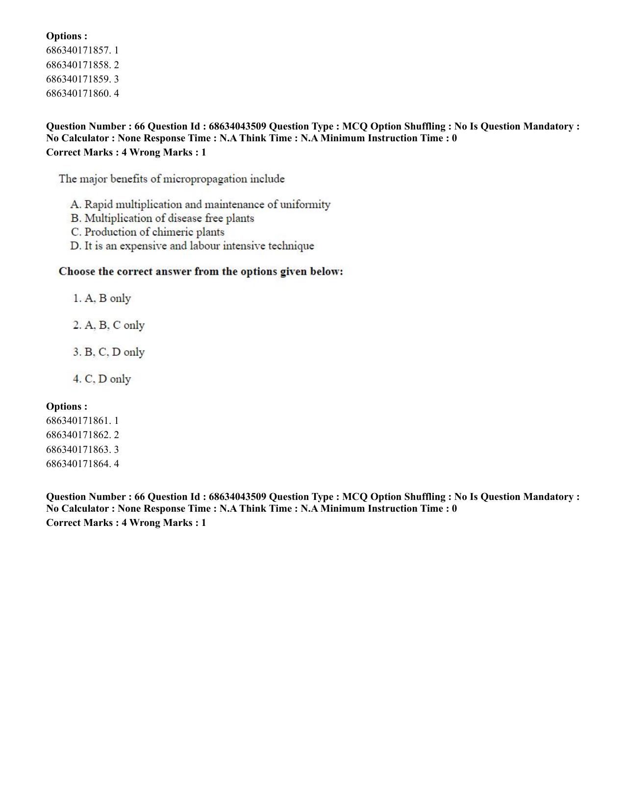 CUET PG 2023: SCQP25 – Plant Biotechnology (Eng)-Shift 3 (30-06-2023) Question Paper - Page 67