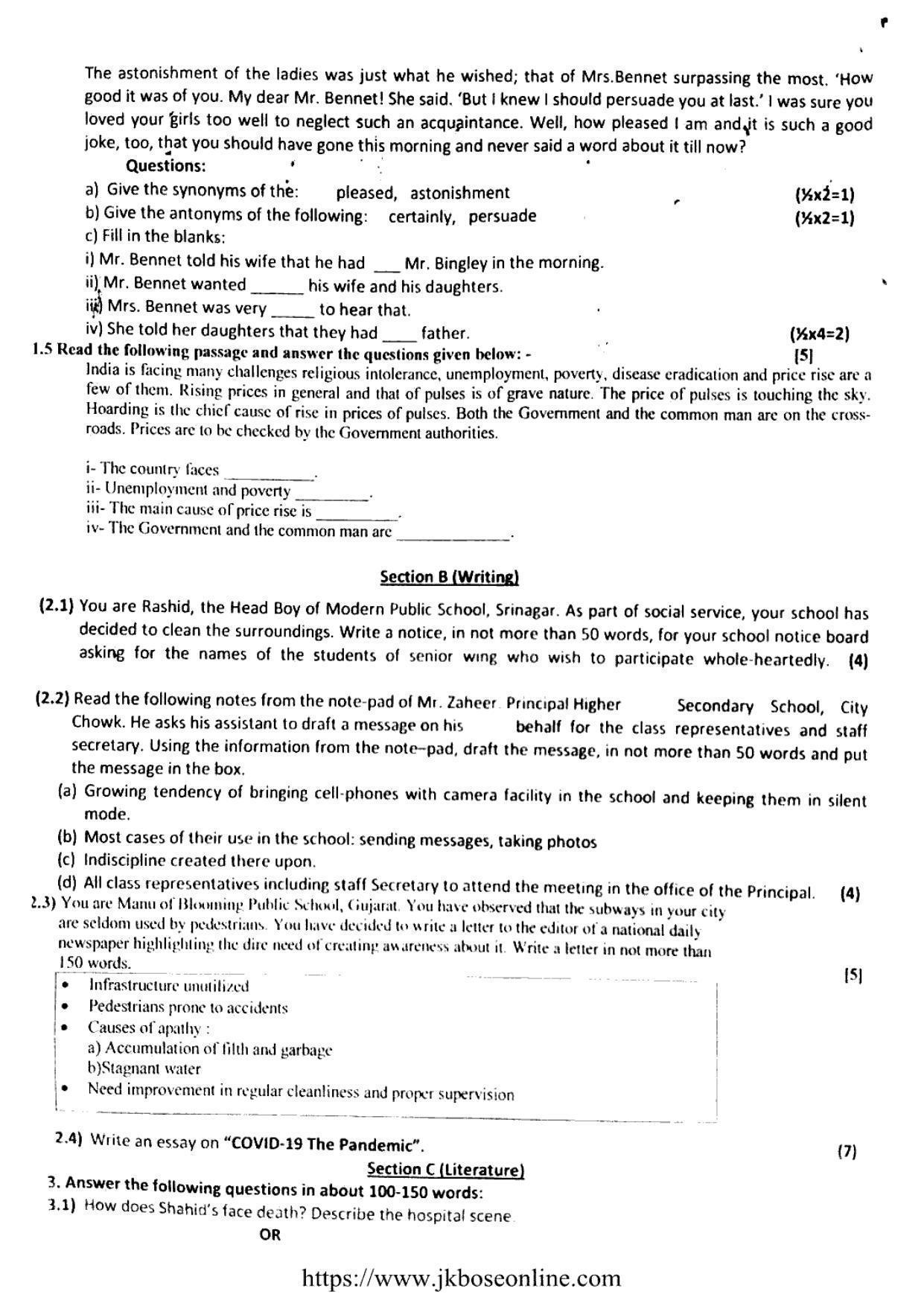 JKBOSE CLASS 10 English (PB) 2021 - Page 2