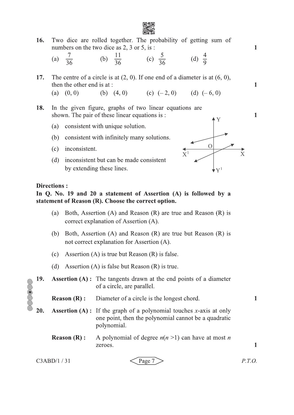 CBSE Class 10 30-1-1 Mathematics Standard 2024 Question Paper - Page 7