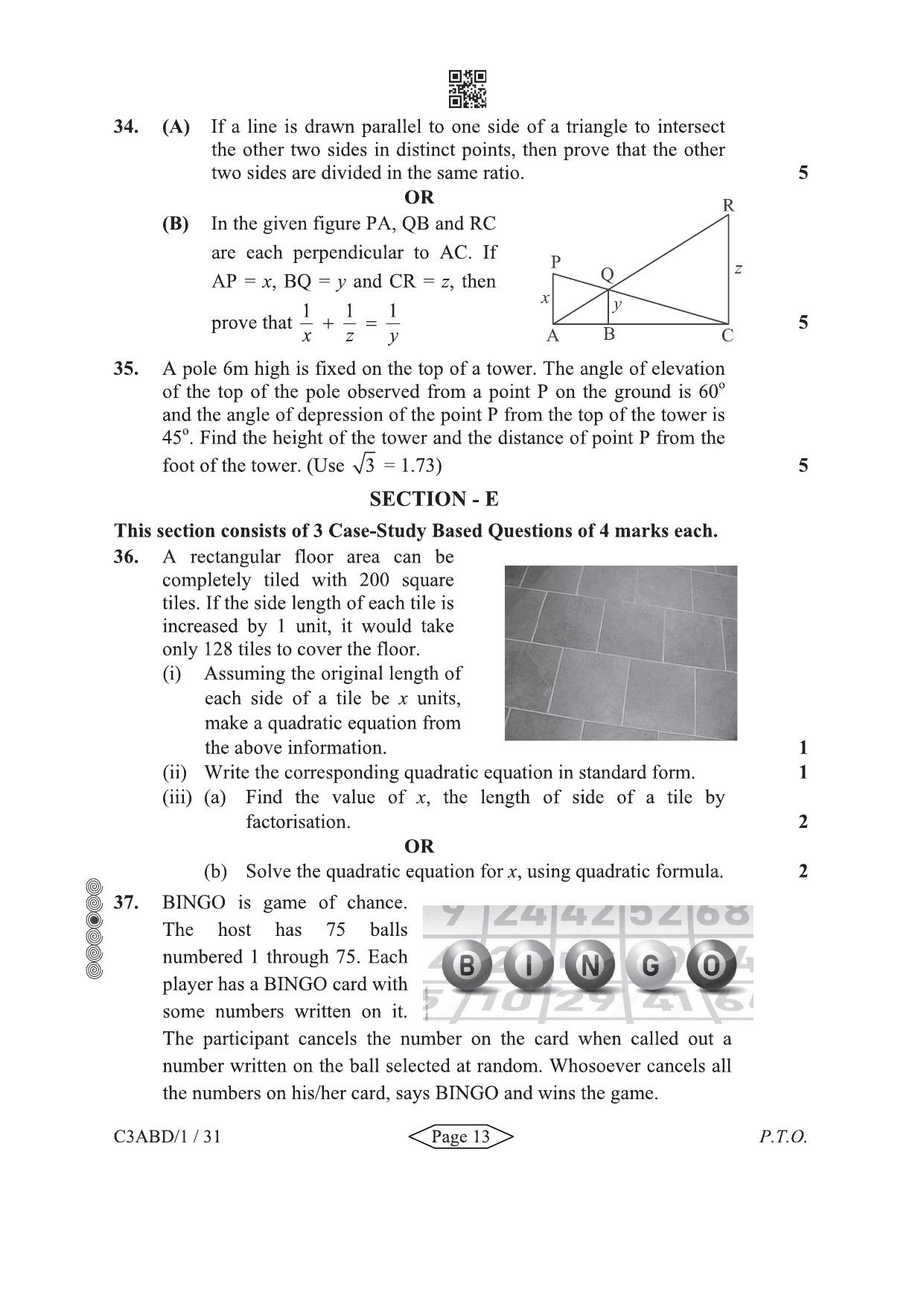 CBSE Class 10 30-1-1 Mathematics Standard 2024 Question Paper - Page 13