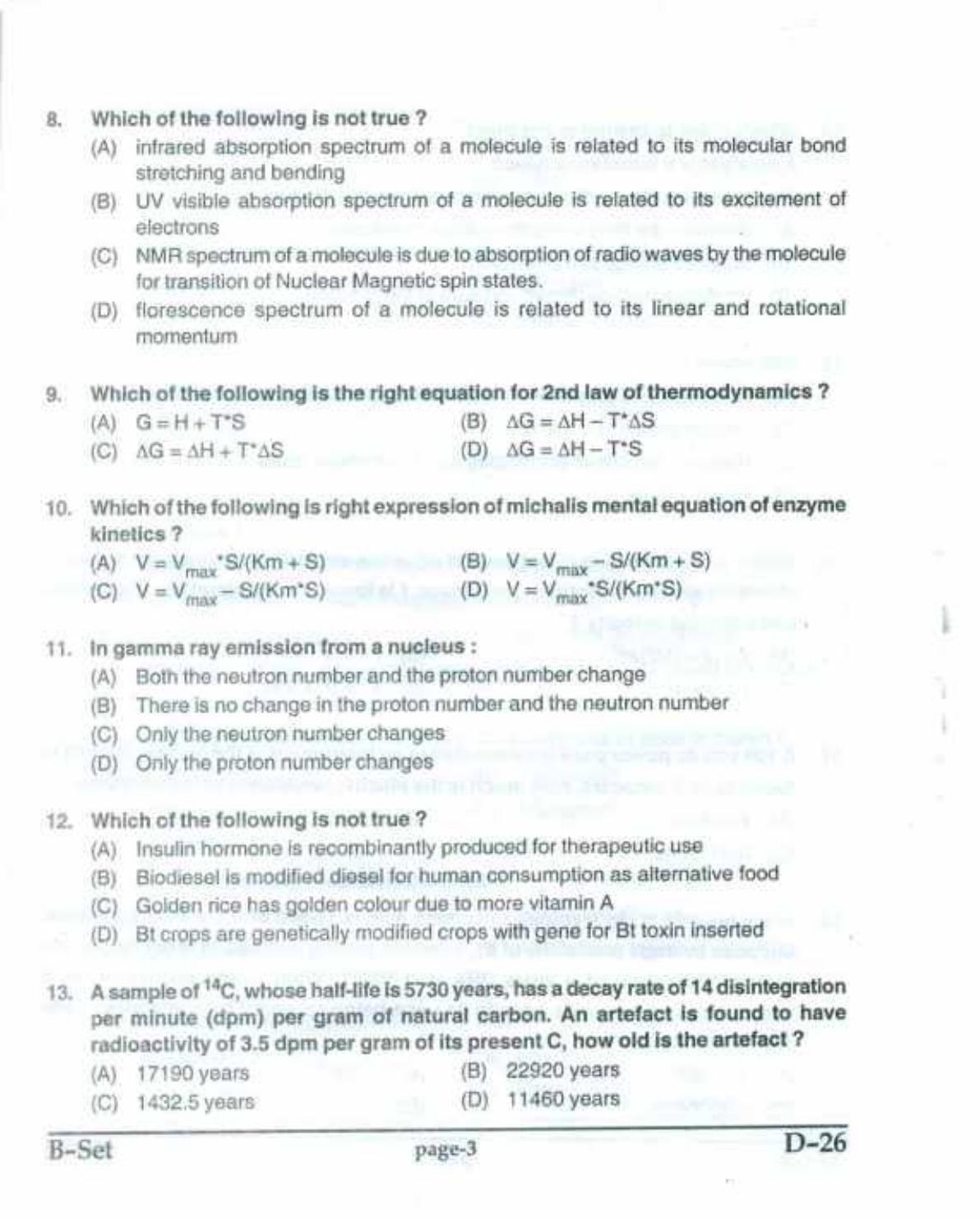 PU CET(PG) 2017: M.Sc. Forensic Science & Criminology SET B Question Paper - Page 3