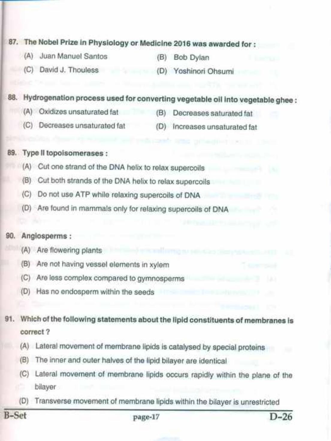 PU CET(PG) 2017: M.Sc. Forensic Science & Criminology SET B Question Paper - Page 17