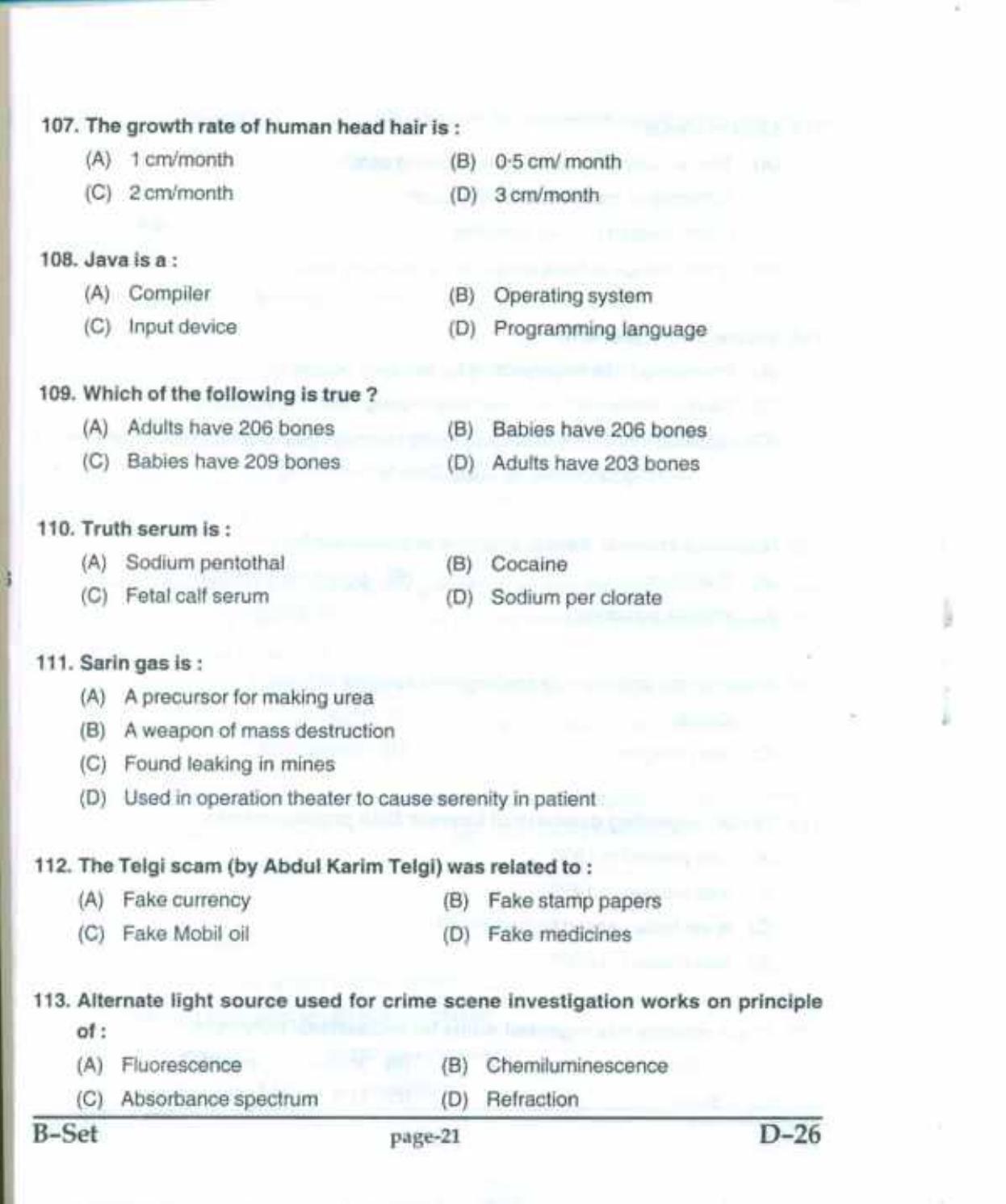 PU CET(PG) 2017: M.Sc. Forensic Science & Criminology SET B Question Paper - Page 21