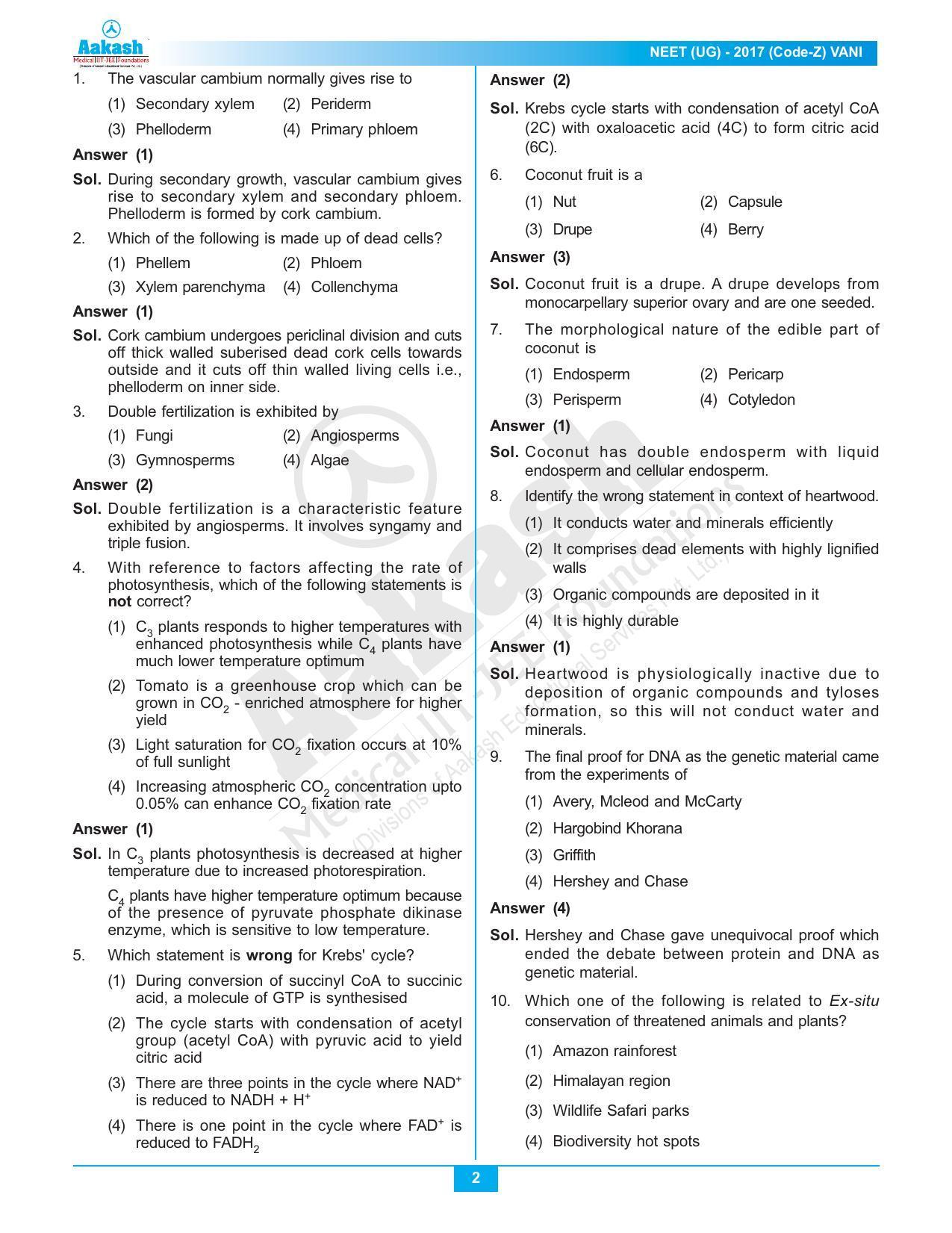 NEET Code Z 2017 Answer & Solutions - Page 2