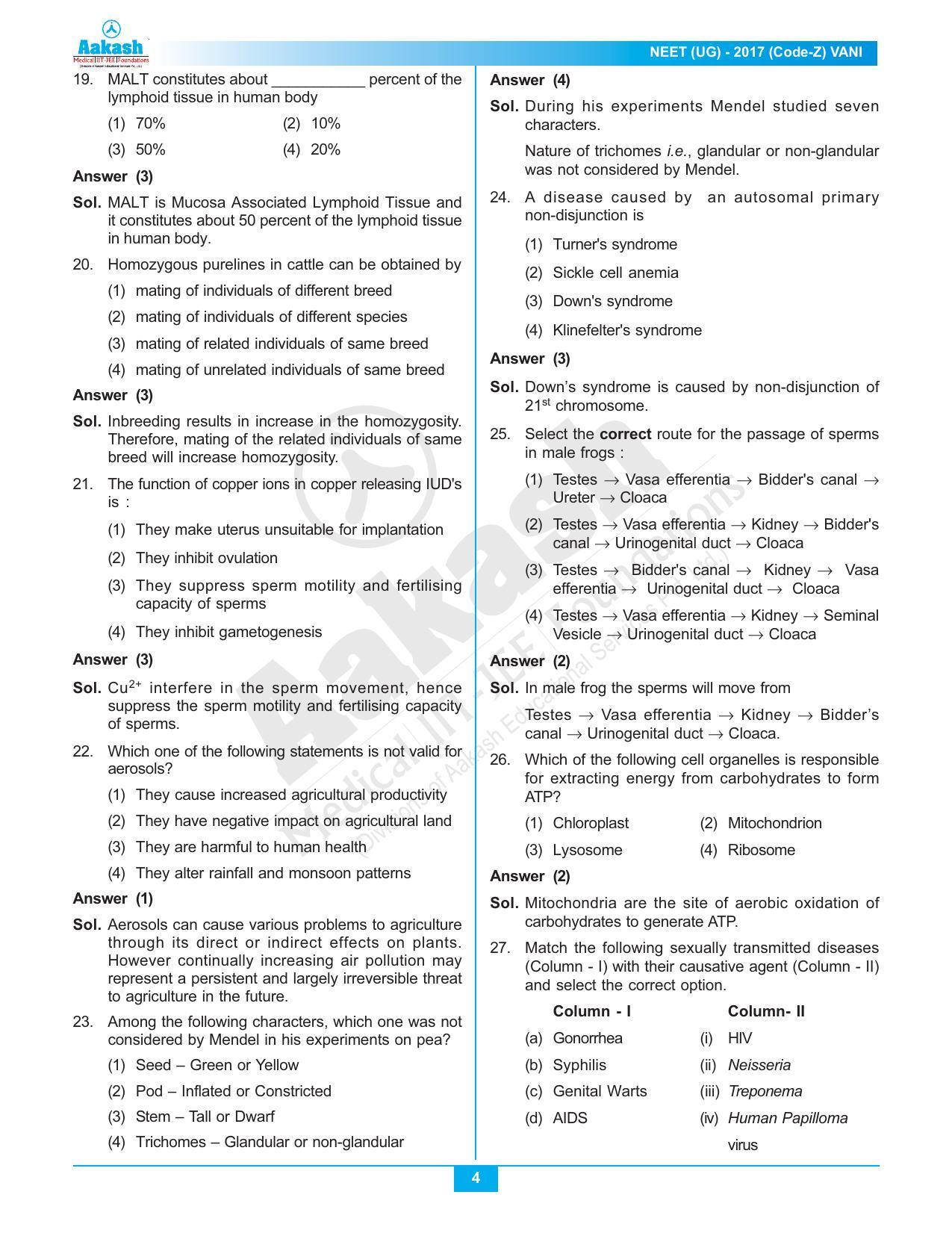  NEET Code Z 2017 Answer & Solutions - Page 4