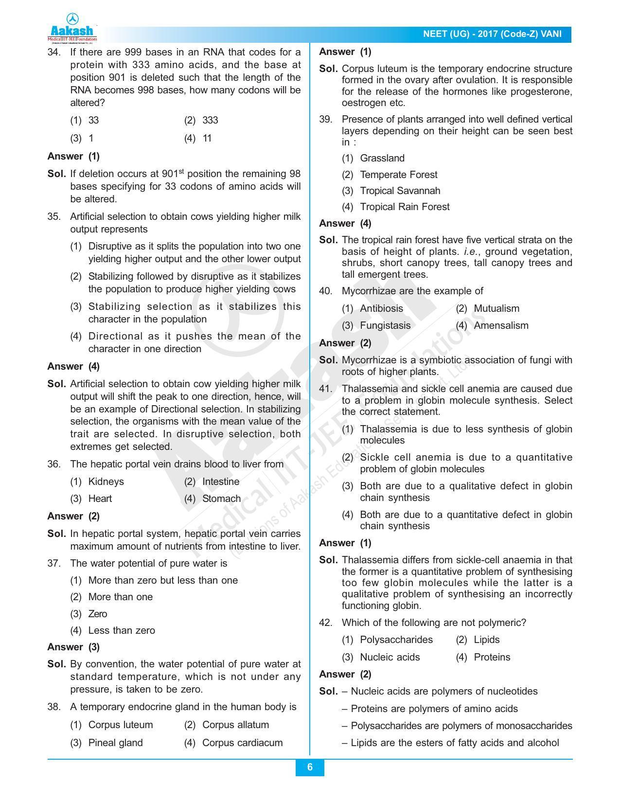  NEET Code Z 2017 Answer & Solutions - Page 6