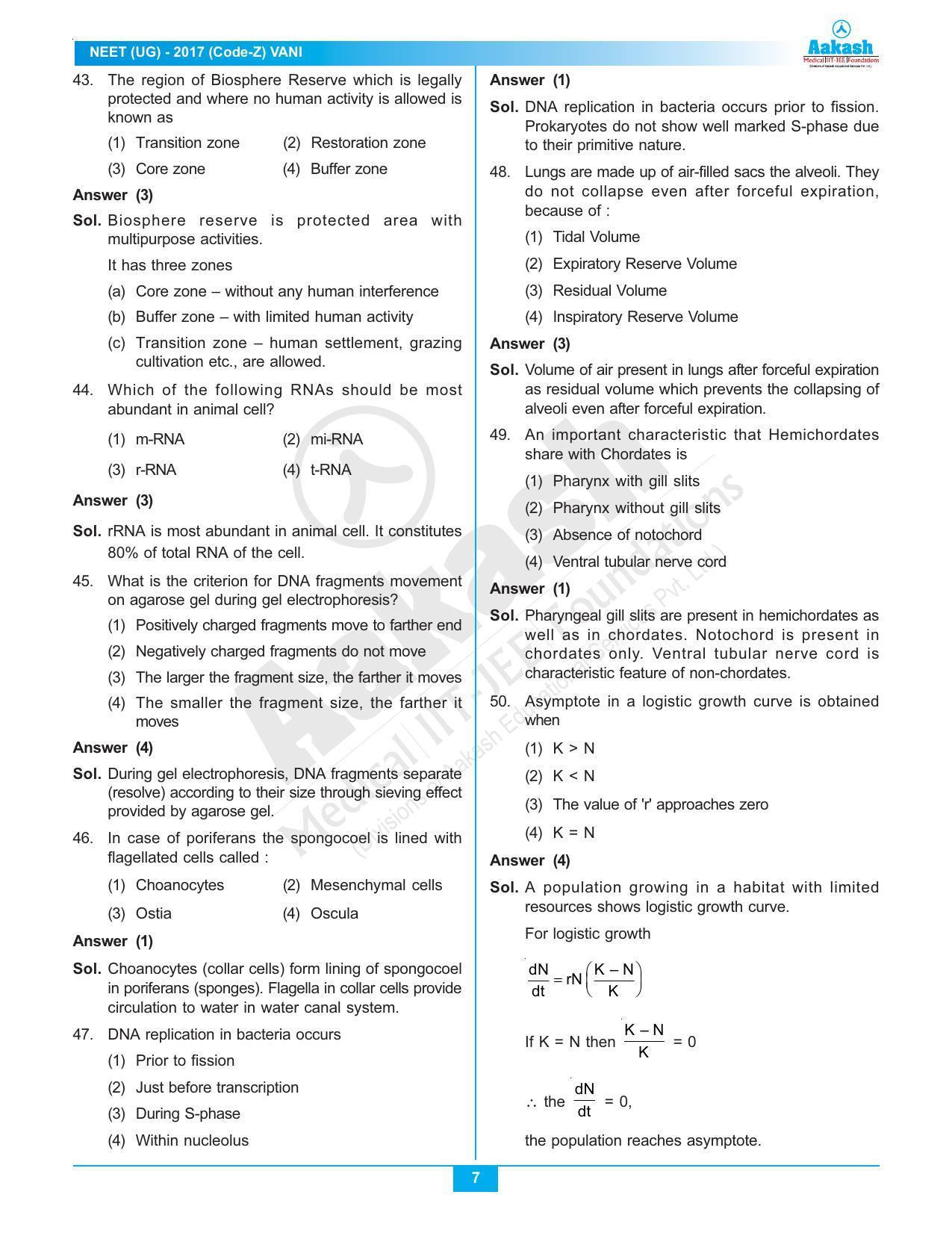  NEET Code Z 2017 Answer & Solutions - Page 7