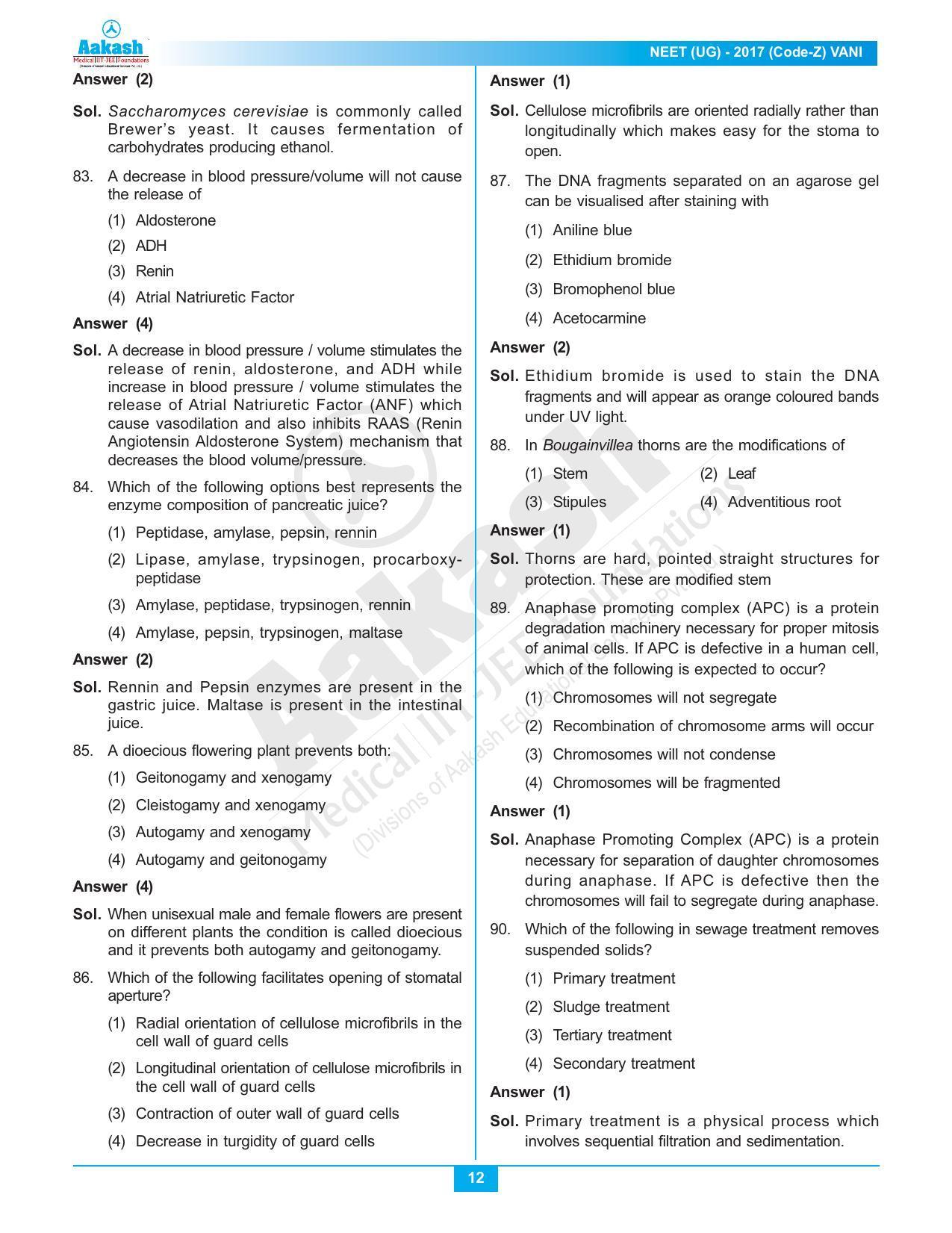  NEET Code Z 2017 Answer & Solutions - Page 12