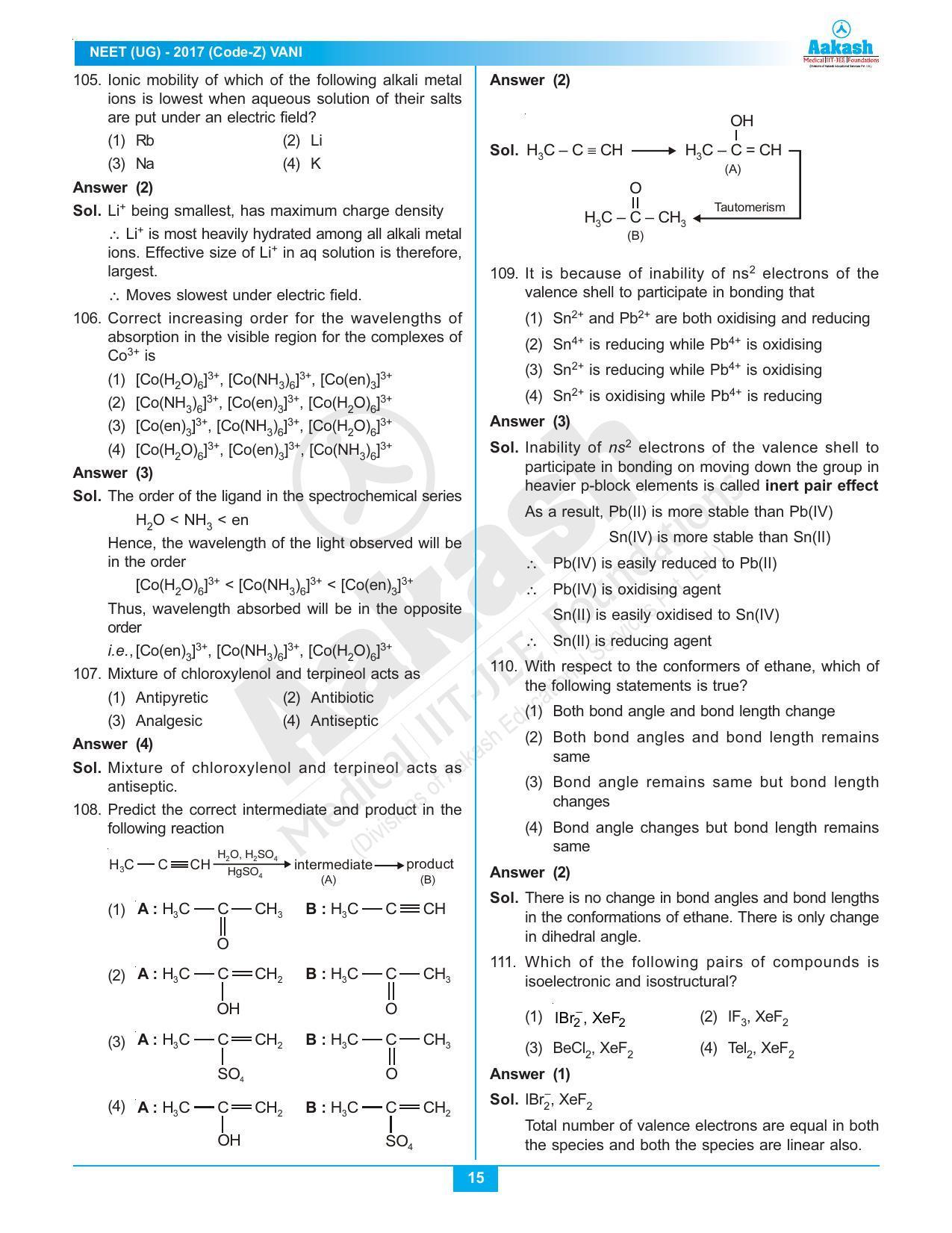  NEET Code Z 2017 Answer & Solutions - Page 15