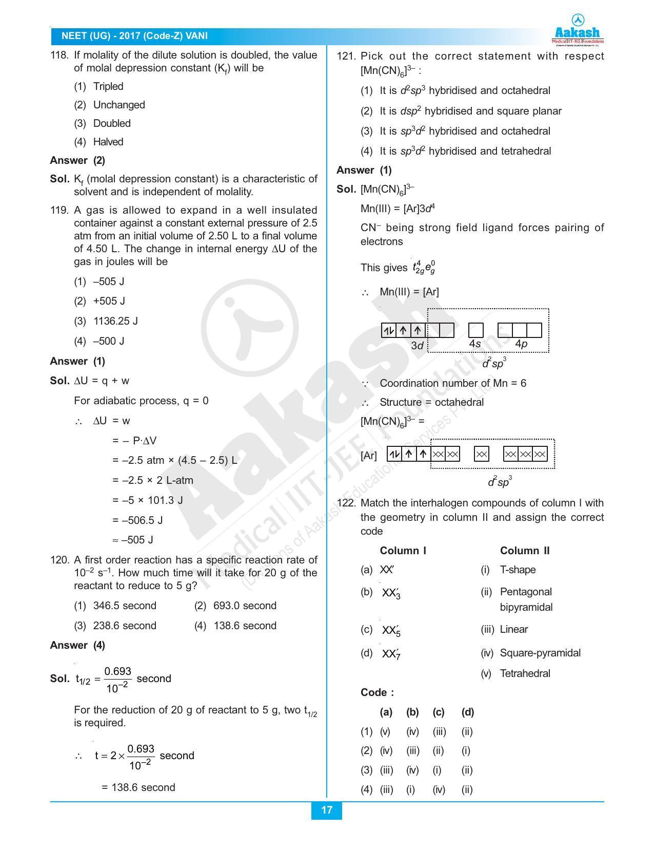  NEET Code Z 2017 Answer & Solutions - Page 17
